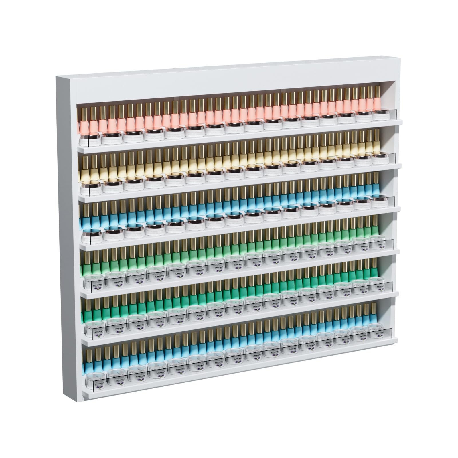 OmySalon Double 6-Tier Wall Mount Nail Polish & Powder Organizer Rack with Acrylic Barriers
