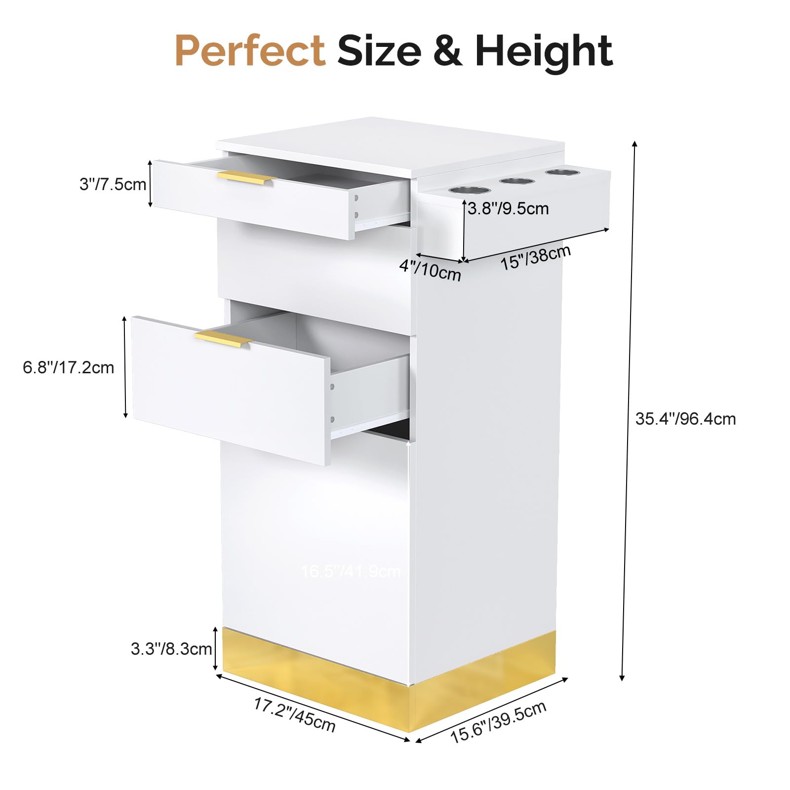 OmySalon SCWS Modern Style Salon Styling Storage Station with 3 Drawers 1 Cabinet 3 Hair Dryer Holders