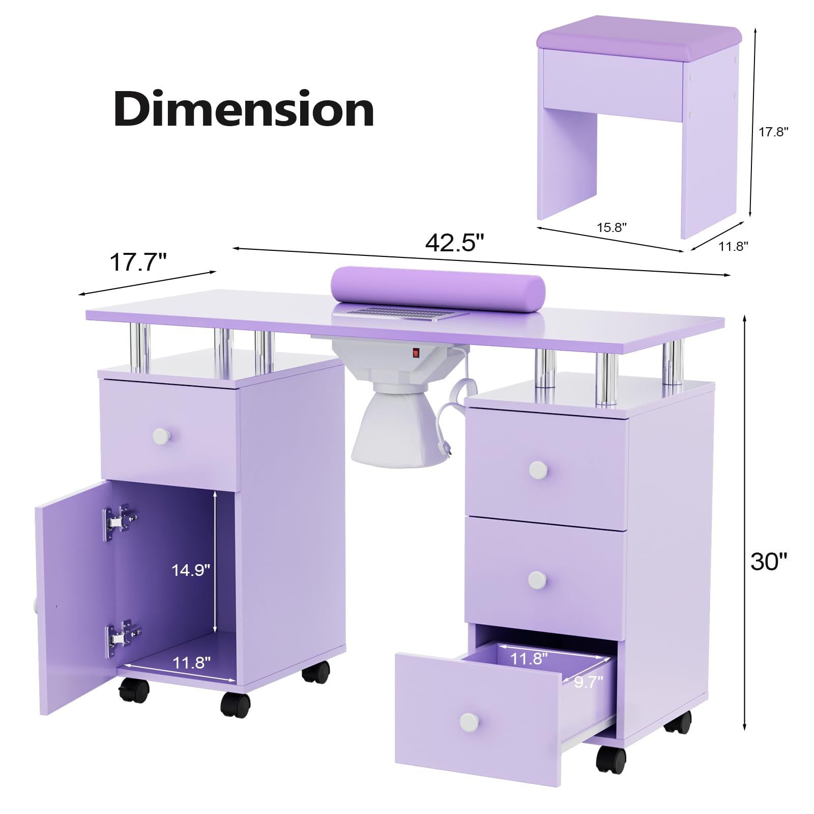 OmySalon MT-DCCH Nail Manicure Table and Chair Set w/Electric Dust Collector & Wrist Rest