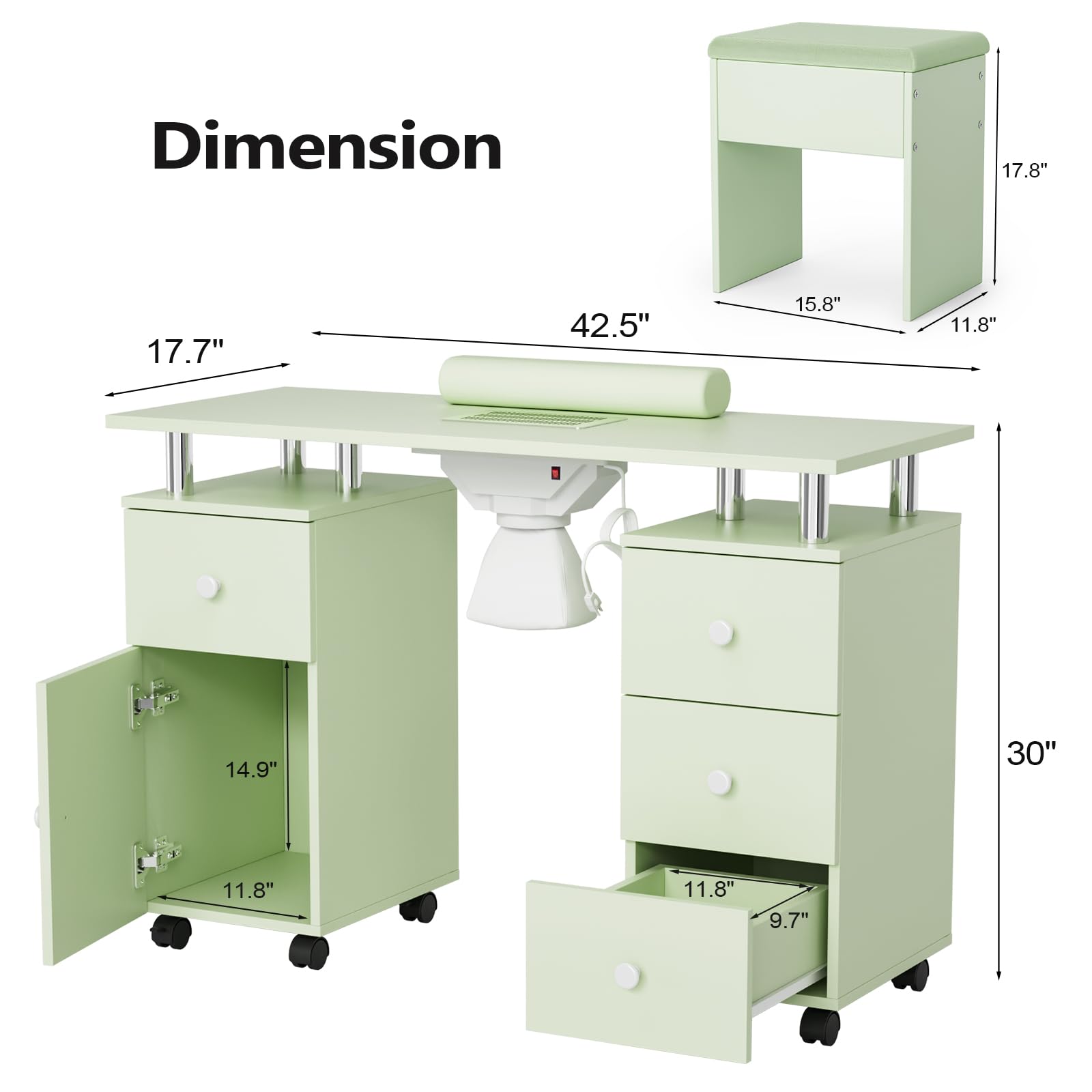 OmySalon MT-DCCH Nail Manicure Table and Chair Set w/Electric Dust Collector & Wrist Rest