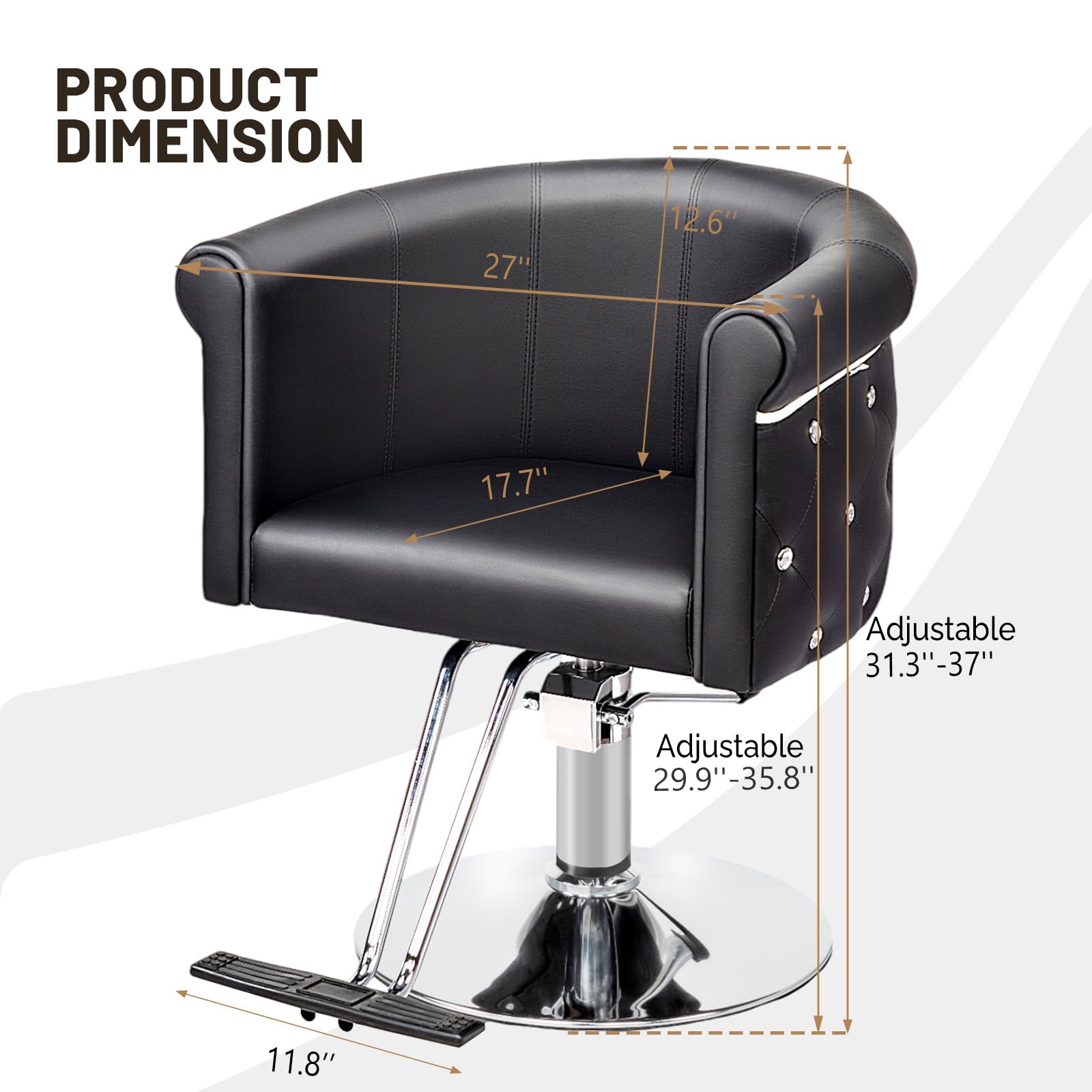 OmySalon SC3101 Modern Heavy Duty Hydraulic Swivel Hair Stylist Salon Chair w/Curved Backrest and Acrylic Button Accents