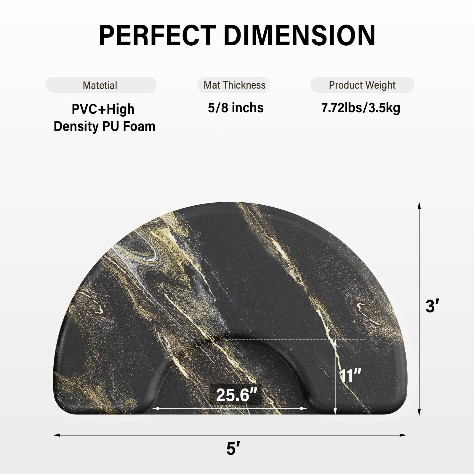 OmySalon 3'x5' Semi Circle Salon Anti Fatigue Mat with Round Cutout 5/8" Thick