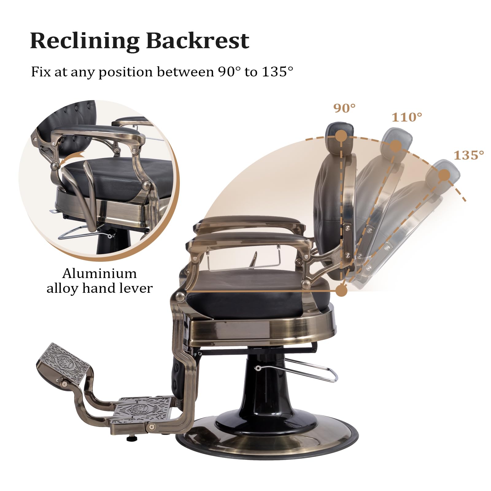 OmySalon BC1601 Vintage Style Heavy Duty Hydraulic Recline Barber Chair