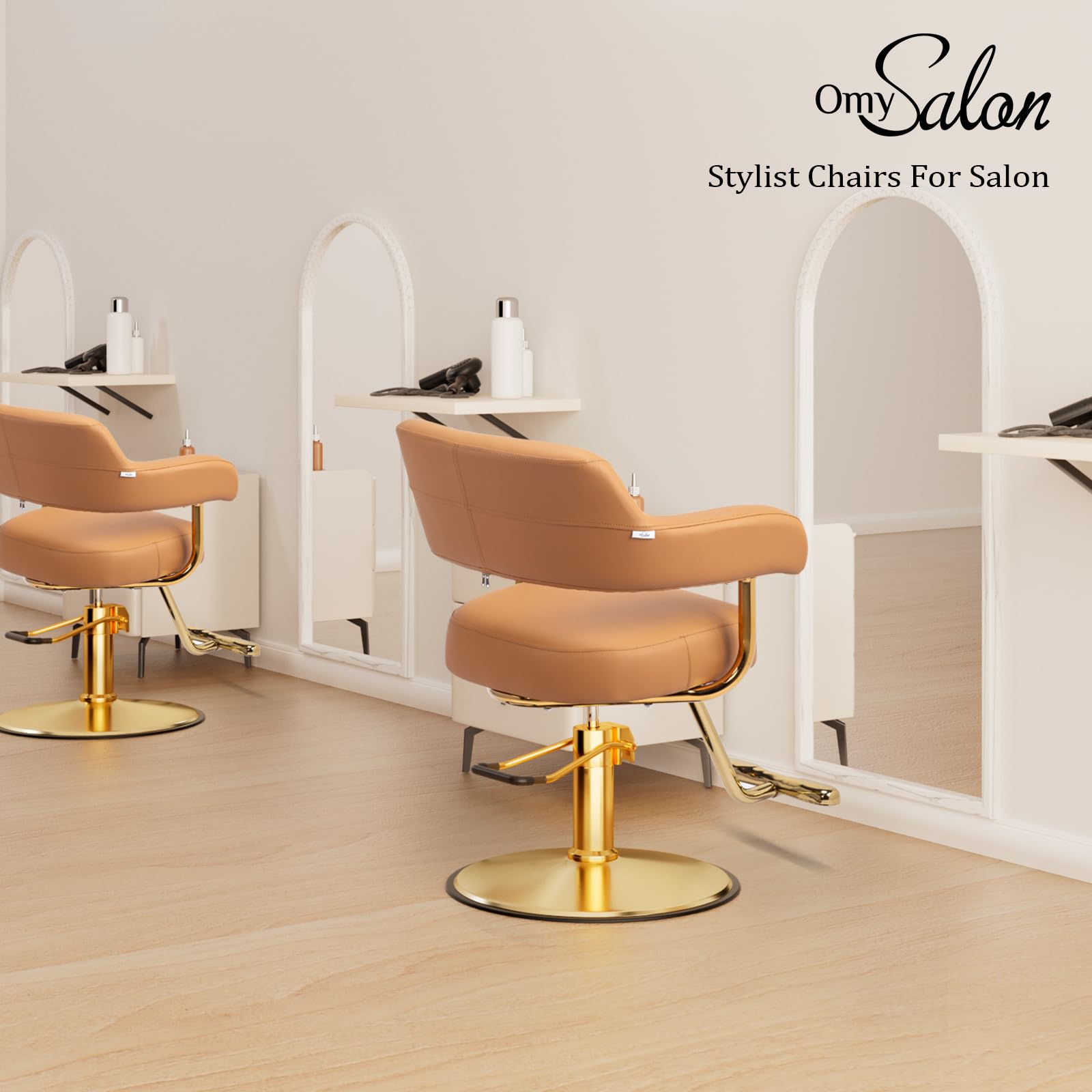 OmySalon SC3301 Heavy-Duty Hydraulic Styling Chair with Open Back & Gold Footrest