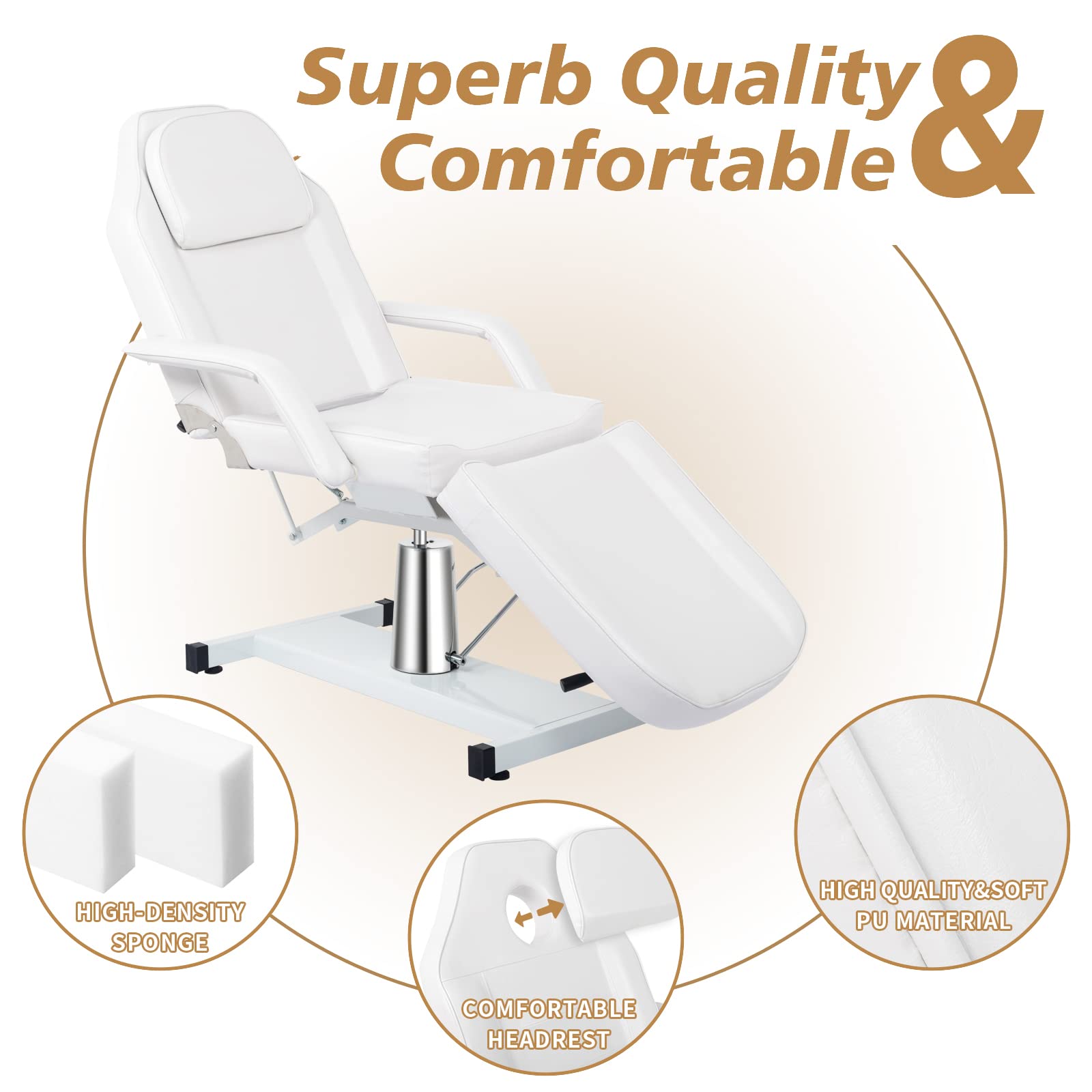 OmySalon SBWP 73in 360 Degree Rotating Hydraulic Height Adjustable Facial Massage Bed