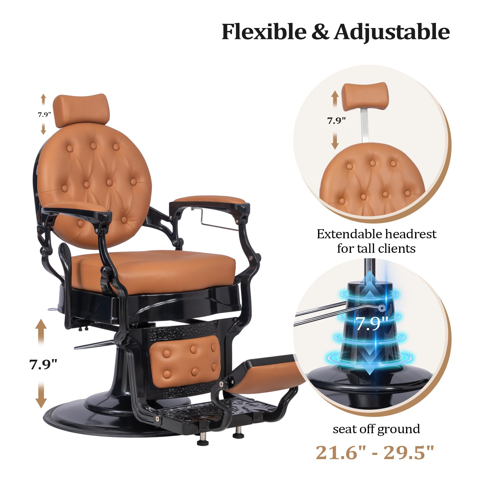 OmySalon BC1601 Vintage Style Heavy Duty Hydraulic Recline Barber Chair