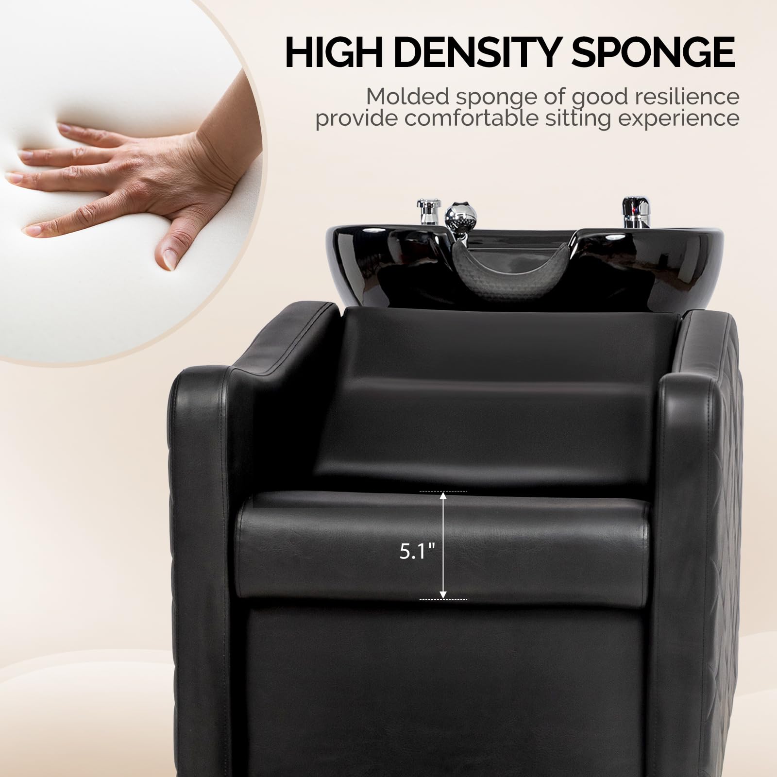 OmySalon BU1701 Salon Shampoo Bowl and Chair Backwash Unit with Large Ceramic Bowl & Freestanding Ottoman