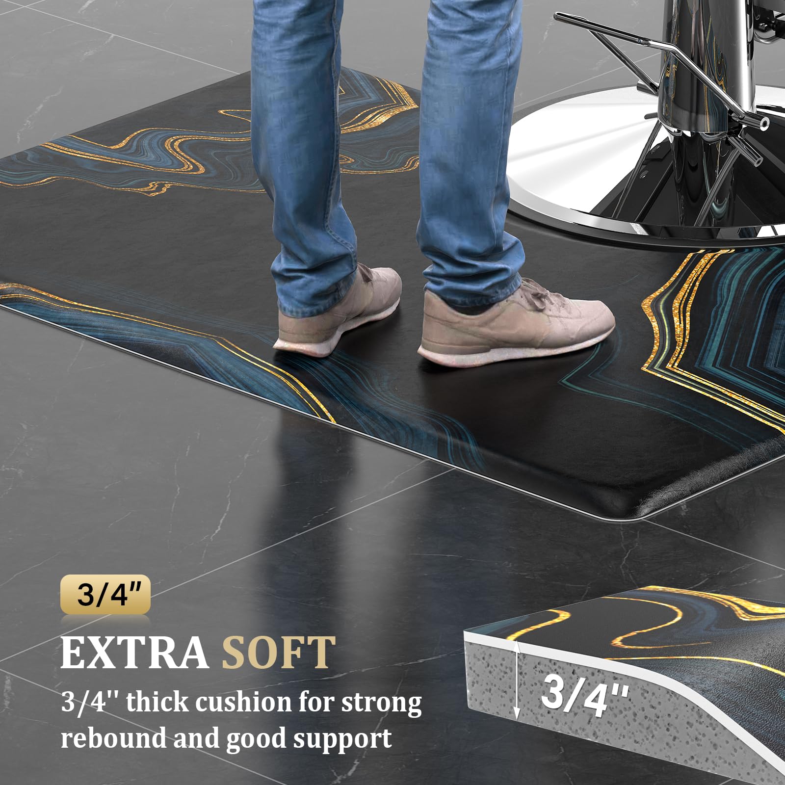 OmySalon Rectangle Salon Anti Fatigue Mat for Round Base Hair Stylist