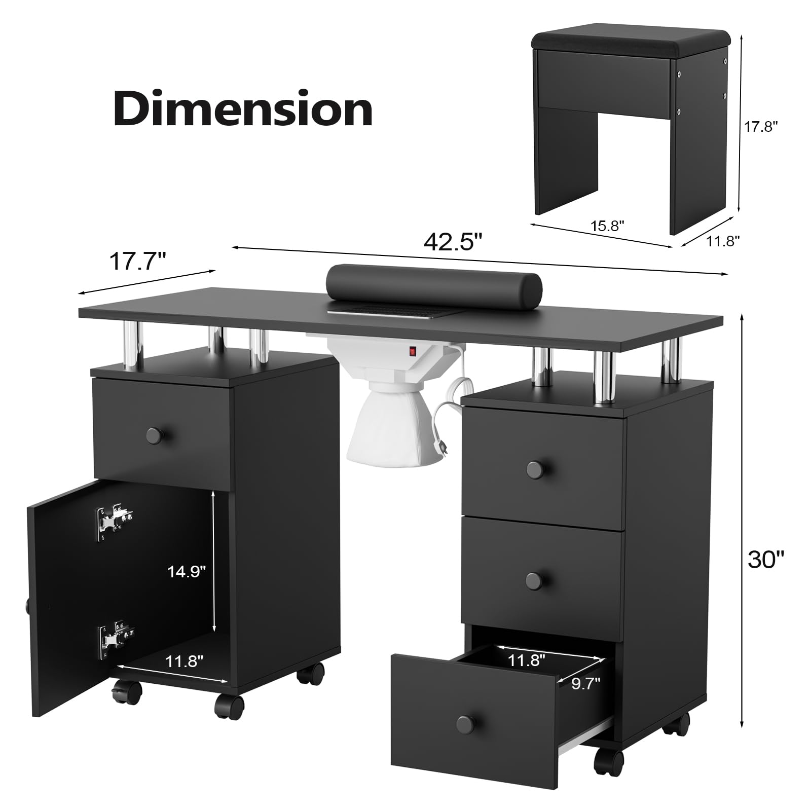 OmySalon MT-DCCH Nail Manicure Table and Chair Set w/Electric Dust Collector & Wrist Rest