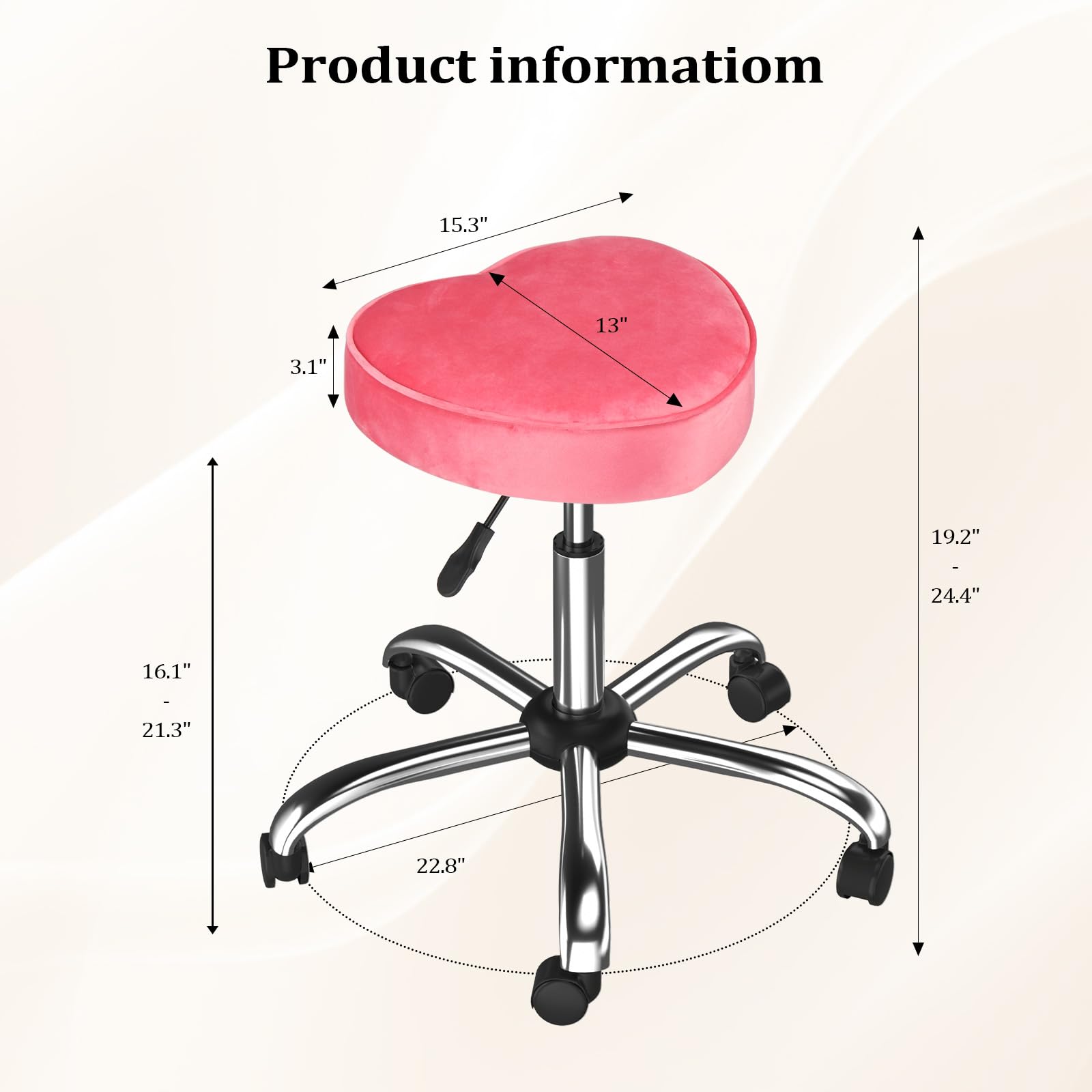 OmySalon 360° Swivel Heart-Shaped Hydraulic Rolling Salon Stool with Wheels
