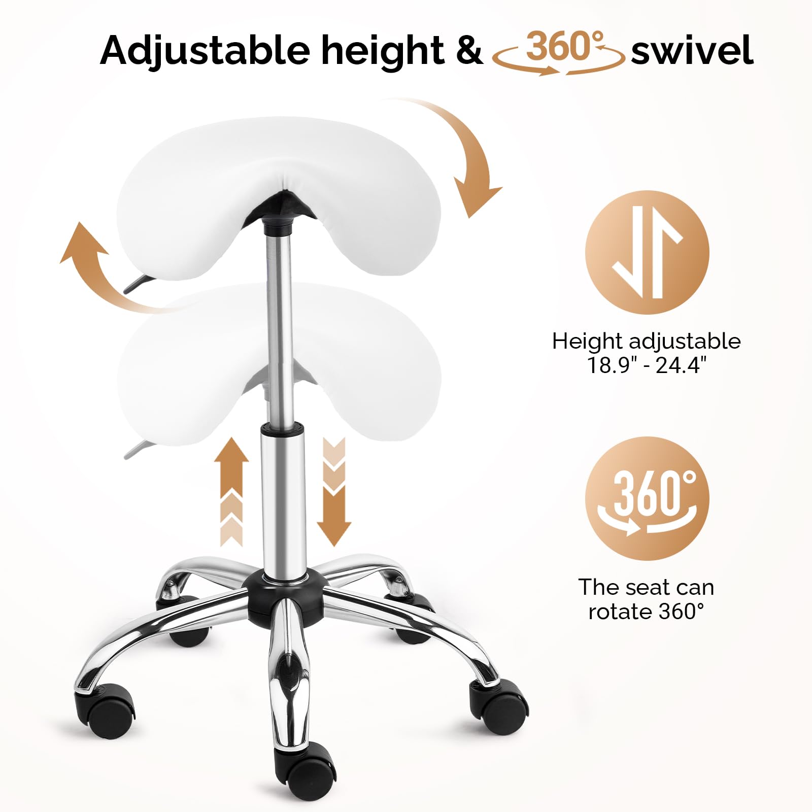OmySalon Hydraulic Adjustable Rolling Saddle Stool with Swivel Wheels