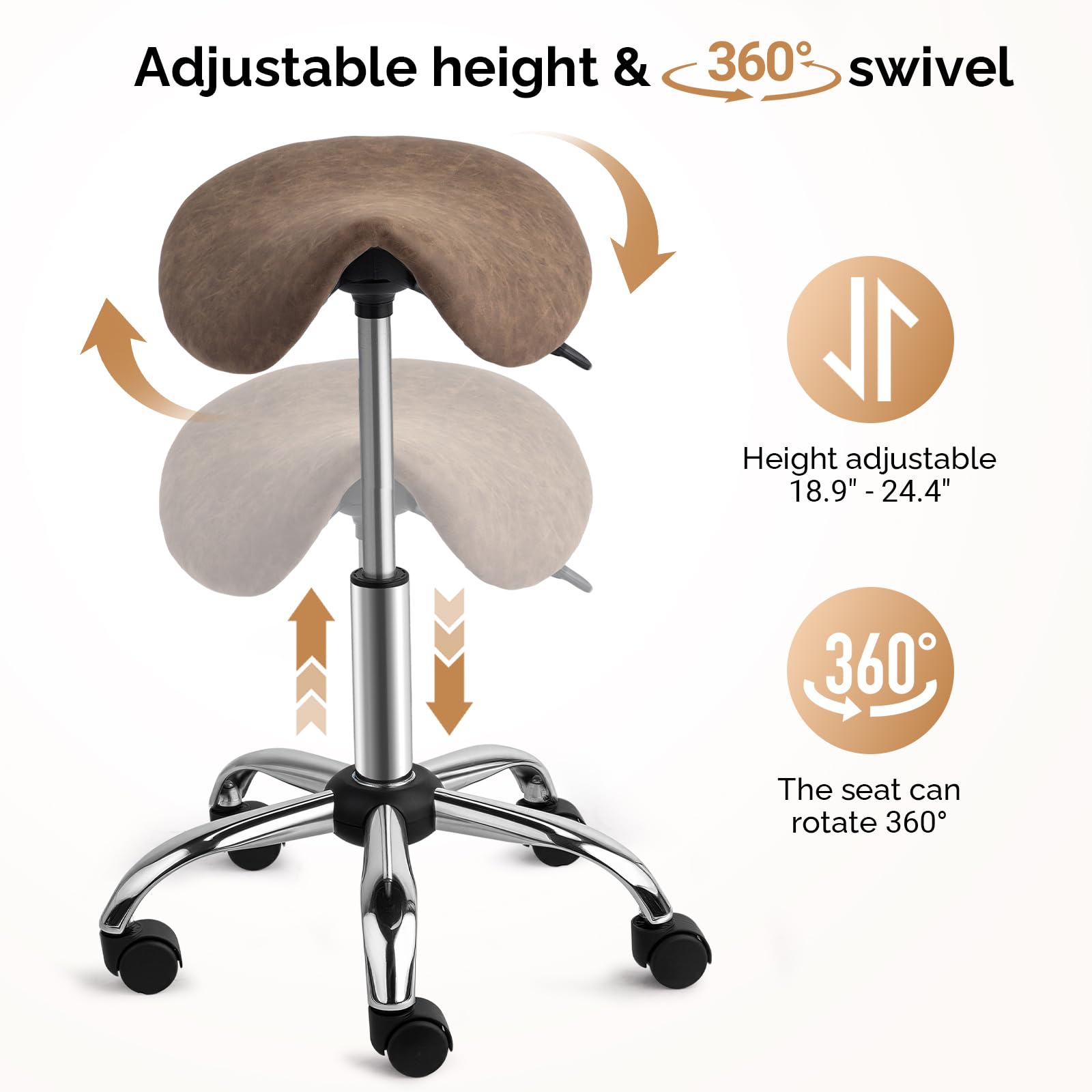 OmySalon Hydraulic Adjustable Rolling Saddle Stool with Swivel Wheels
