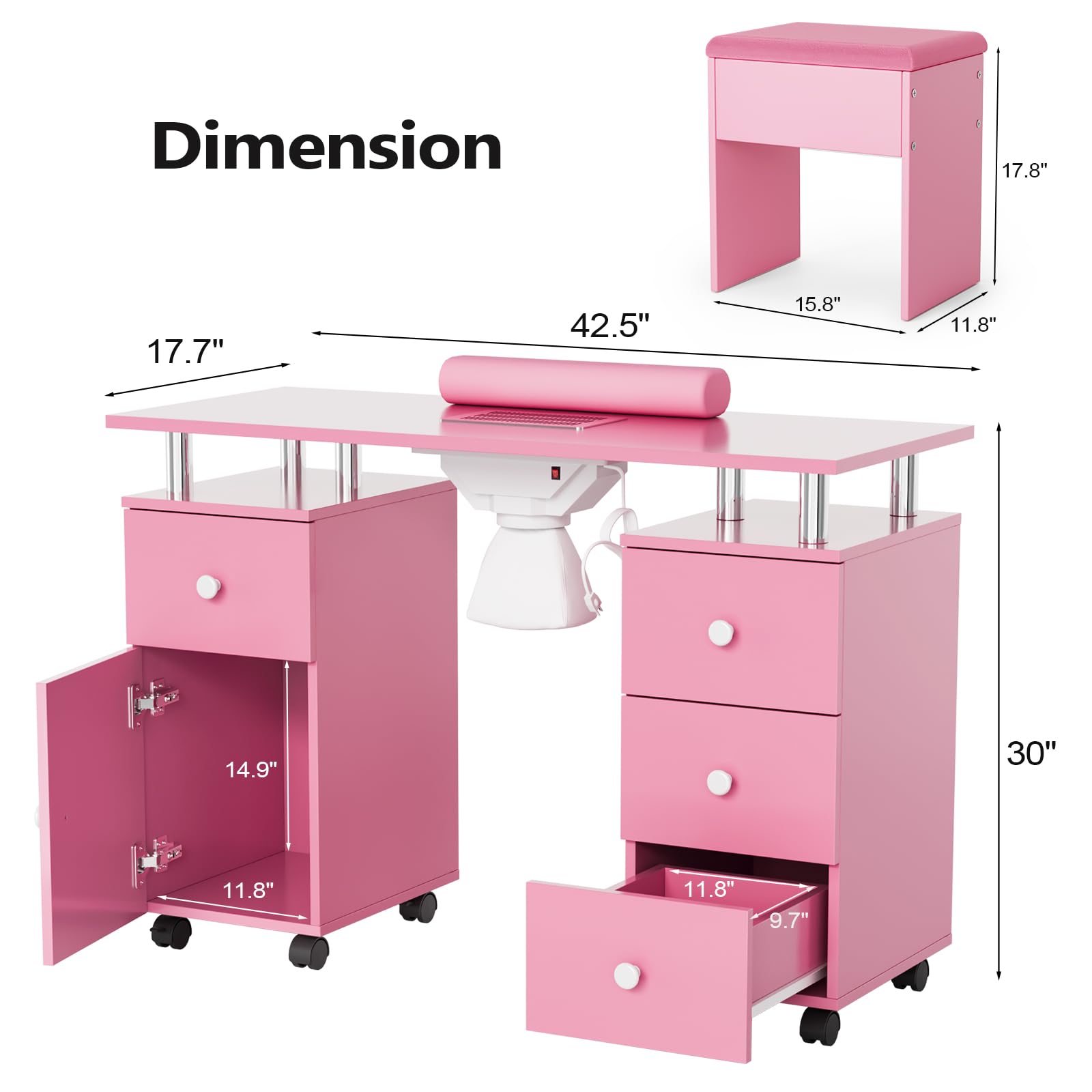 OmySalon MT-DCCH Nail Manicure Table and Chair Set w/Electric Dust Collector & Wrist Rest