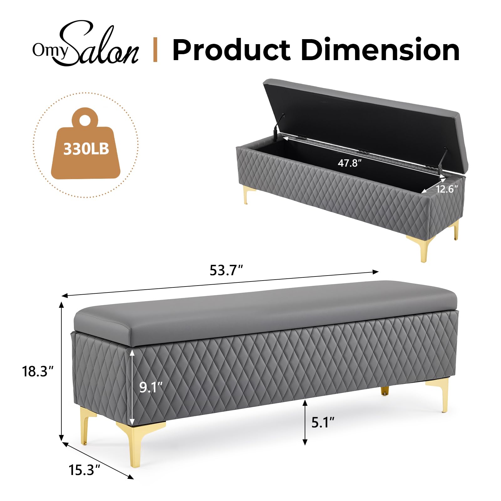 OmySalon WRB1701 53.7in Faux Leather Waiting Room Reception Bench Chair with Hidden Storage