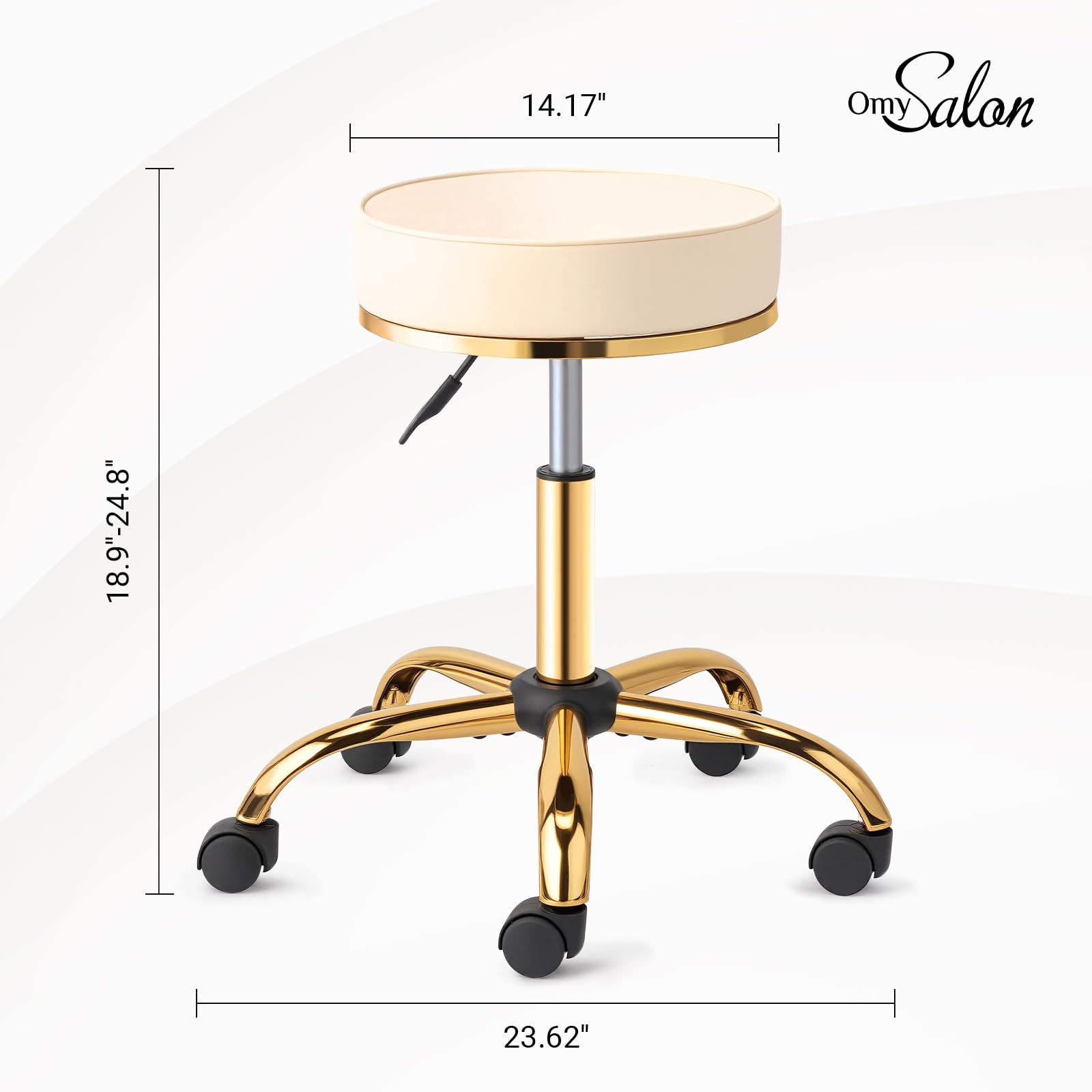 OmySalon Luxury 360° Swivel Hydraulic Adjustable Rolling Round Stool with Wheels