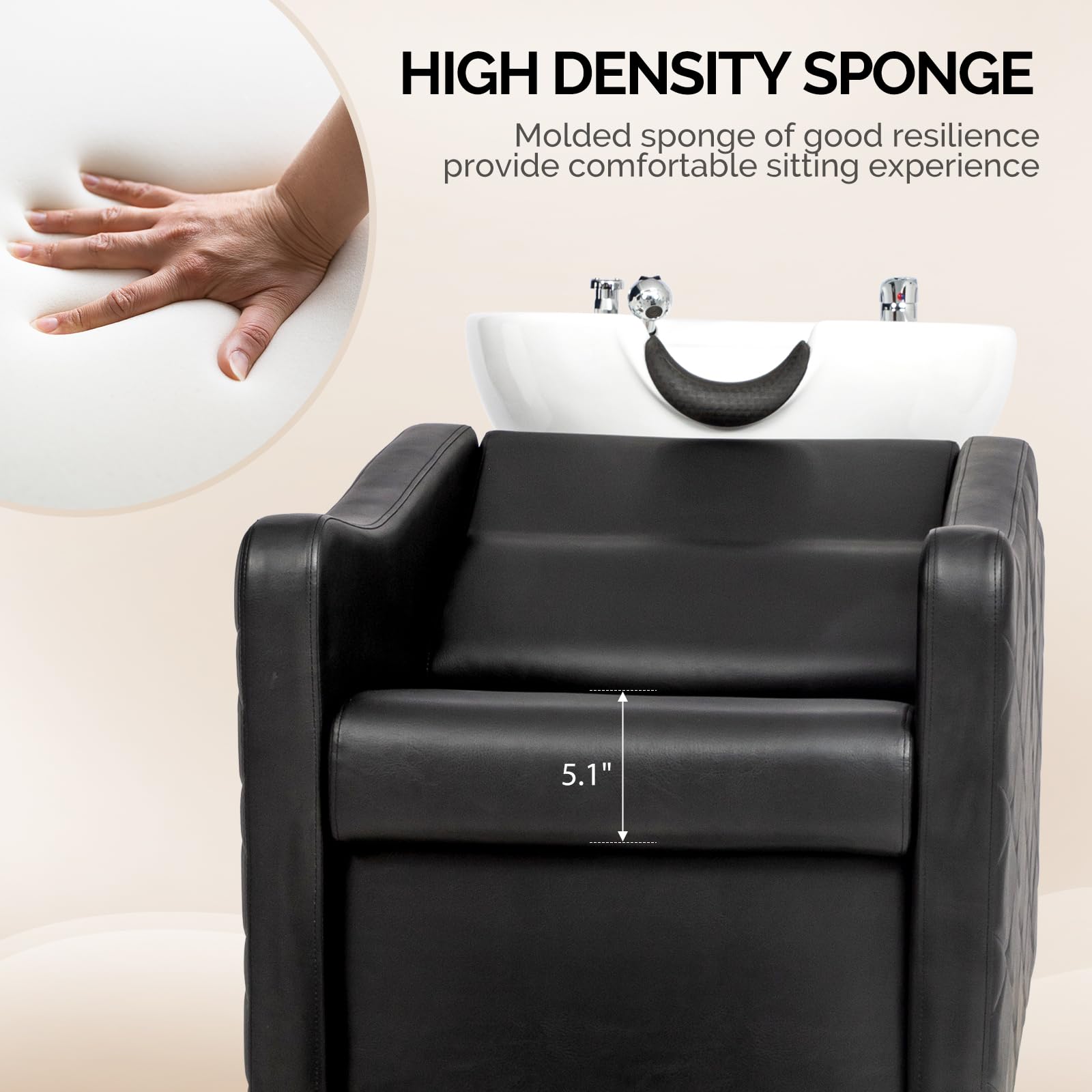 OmySalon BU1701 Salon Shampoo Bowl and Chair Backwash Unit with Large Ceramic Bowl & Freestanding Ottoman