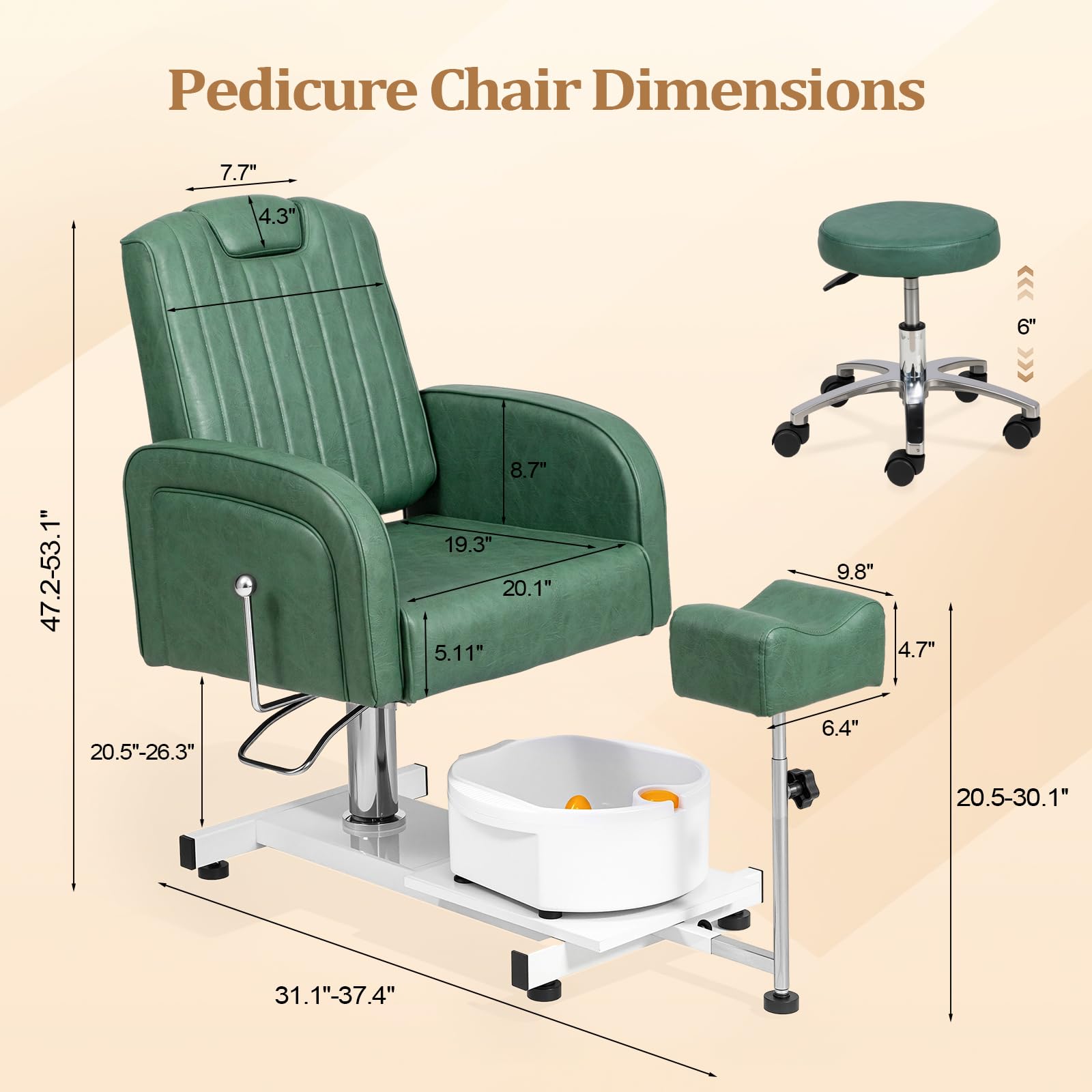 OmySalon PCM-WB 360° Rotation Hydraulic Pedicure Spa Chair with Bubble Foot Bath & Rolling Stool
