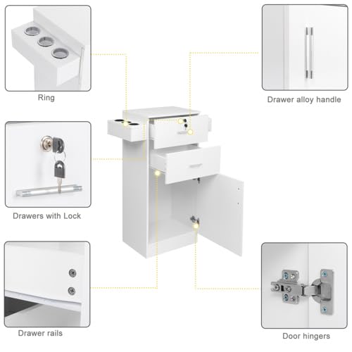 OmySalon HSC-10 Free Standing Wooden Salon Barber Station Cabinet w/2 drawers 1 Cabinet 6 Hair Dryer Holders