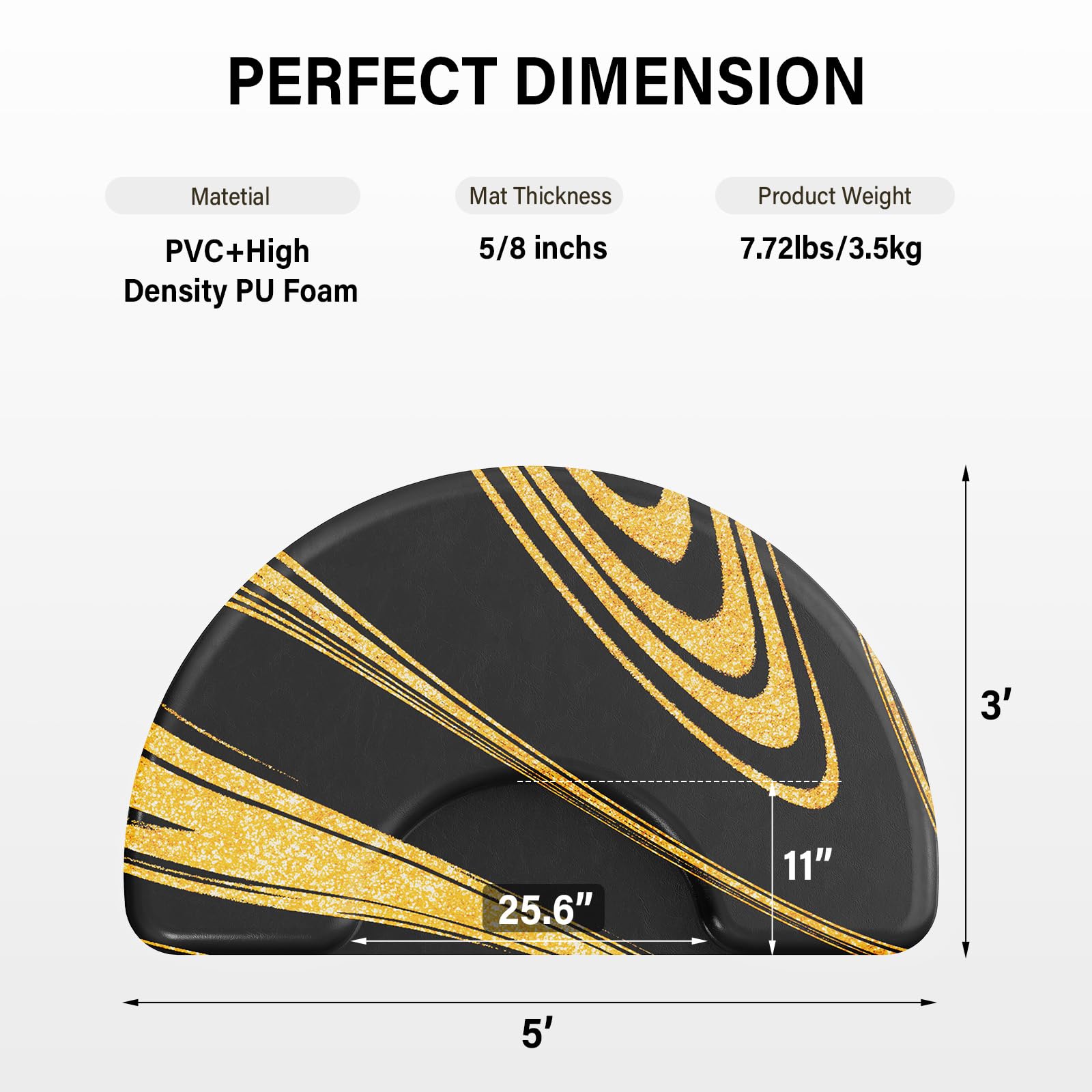 OmySalon 3'x5' Semi Circle Salon Anti Fatigue Mat with Round Cutout 5/8" Thick