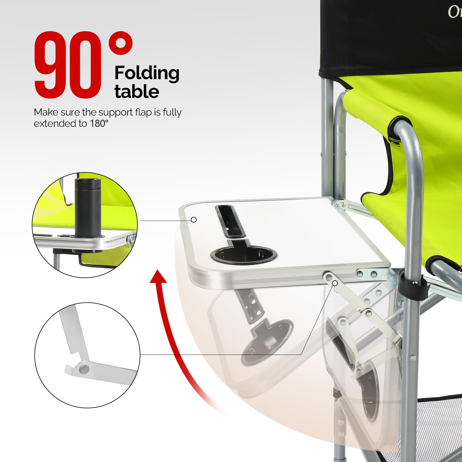 OmySalon 25in Portable Folding Director Chair with Retractable Side Tables & Side Bags