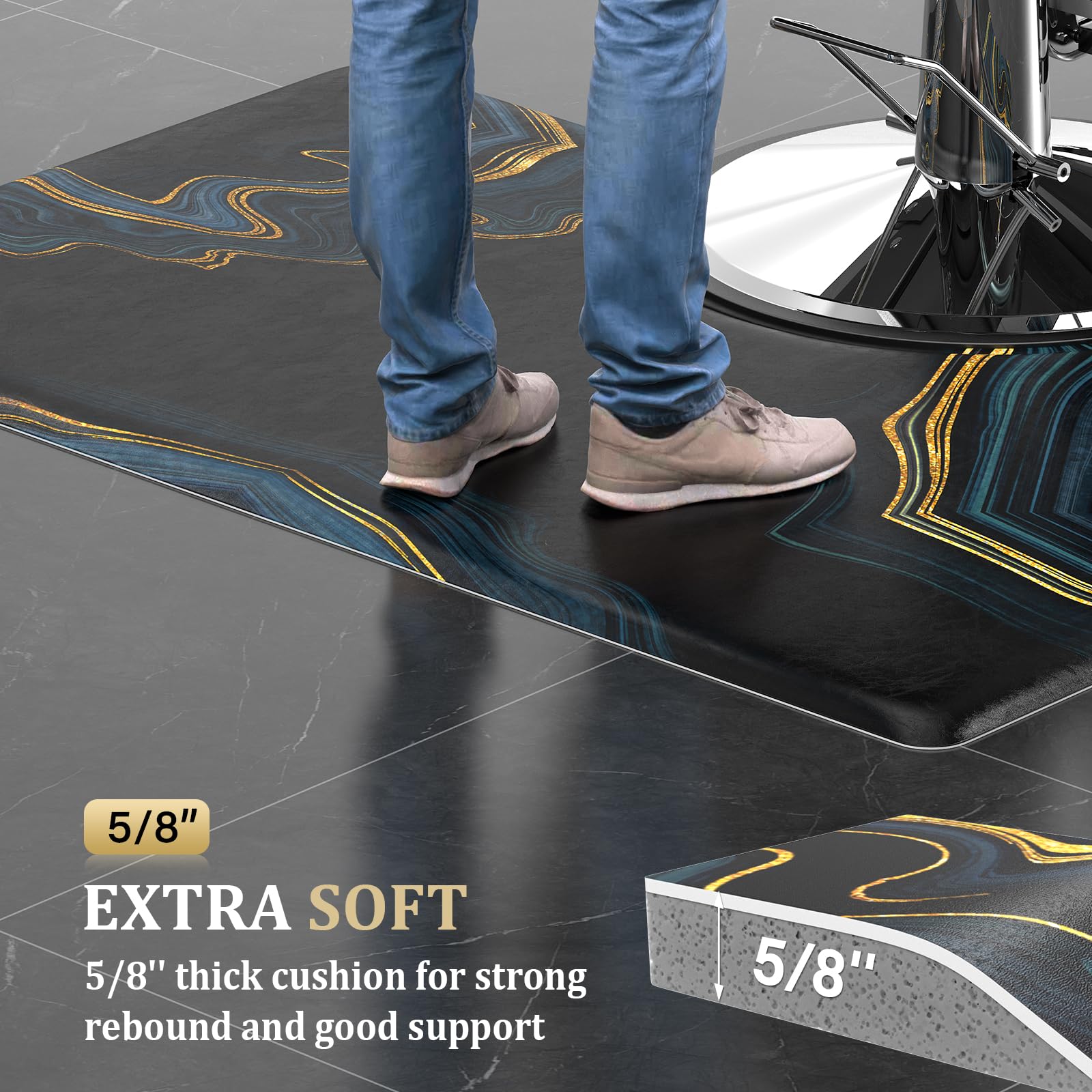OmySalon Rectangle Salon Anti Fatigue Mat for Round Base Hair Stylist