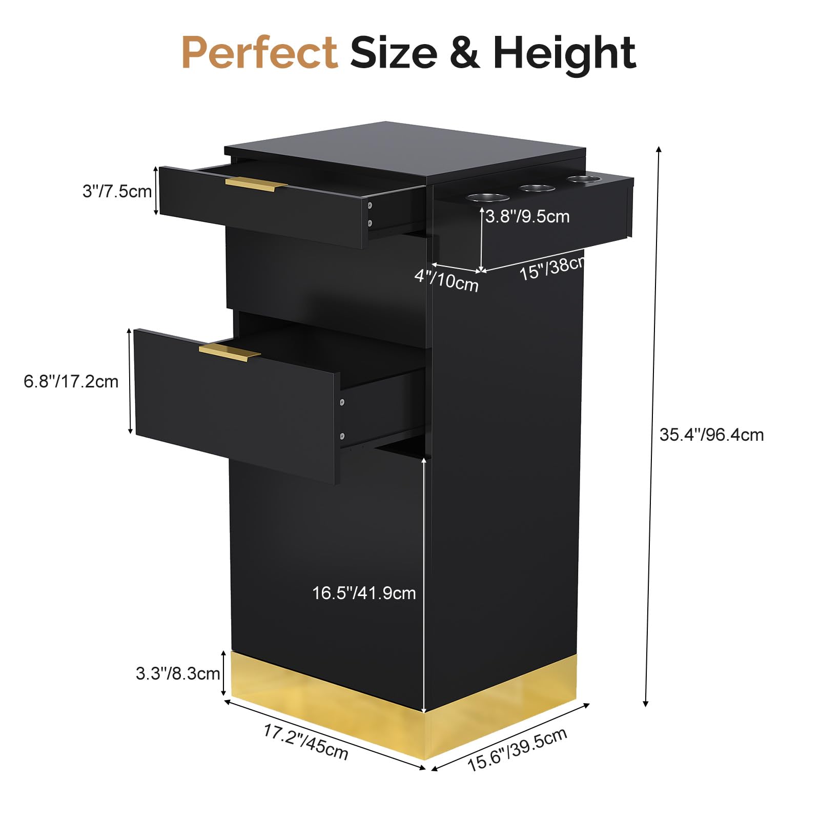 OmySalon SCWS Modern Style Salon Styling Storage Station with 3 Drawers 1 Cabinet 3 Hair Dryer Holders