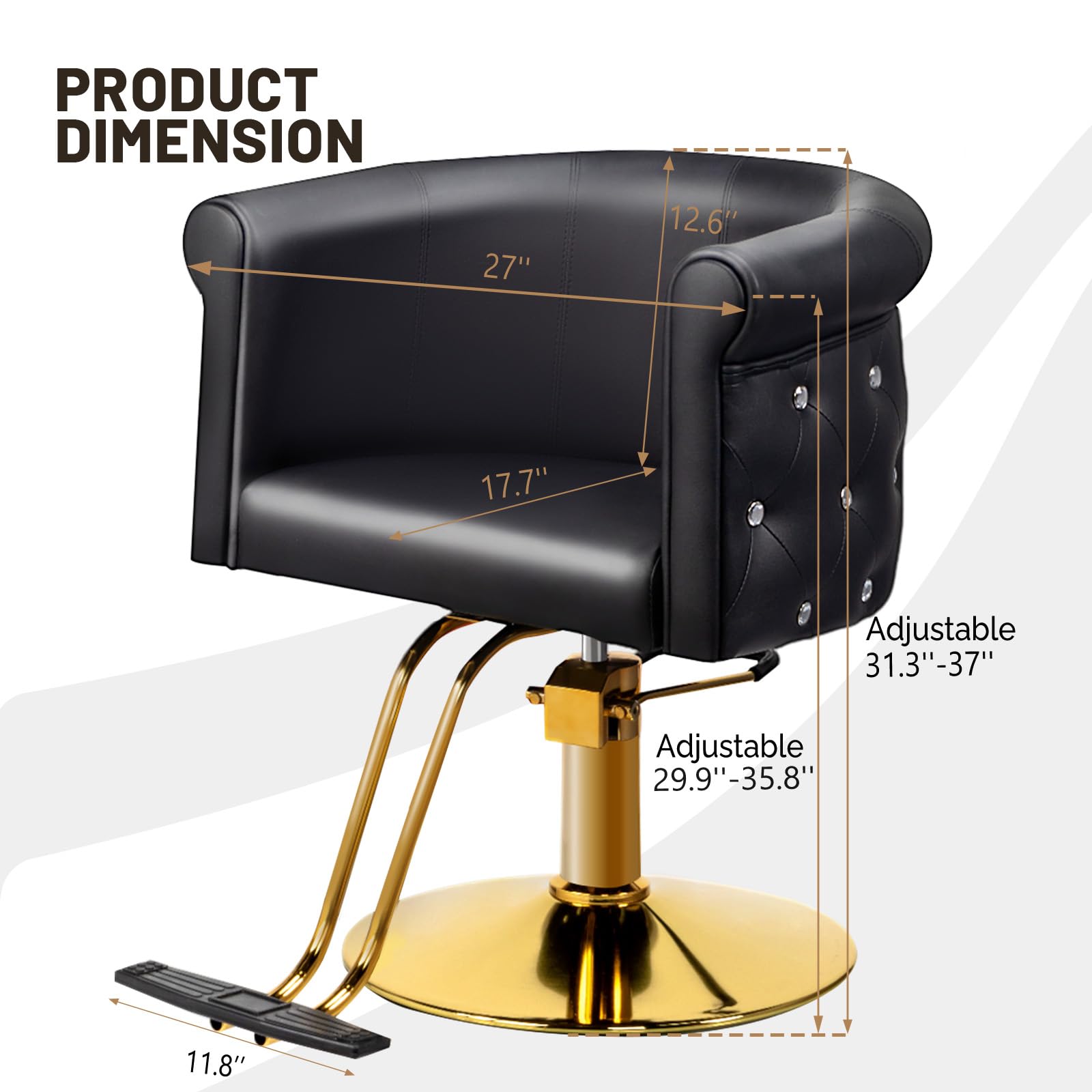 OmySalon SC3101 Modern Heavy Duty Hydraulic Swivel Hair Stylist Salon Chair w/Curved Backrest and Acrylic Button Accents