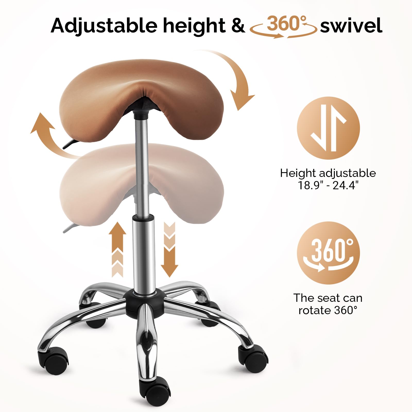 OmySalon Hydraulic Adjustable Rolling Saddle Stool with Swivel Wheels