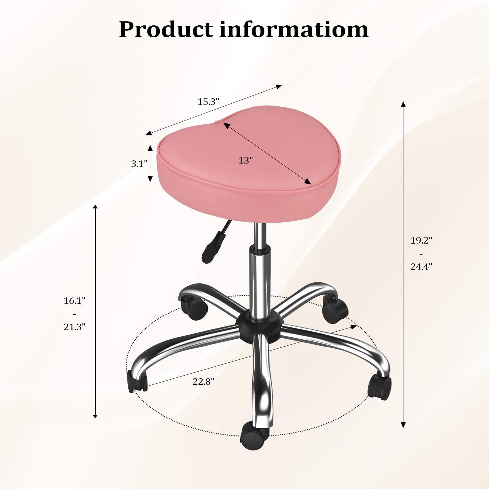 OmySalon 360° Swivel Heart-Shaped Hydraulic Rolling Salon Stool with Wheels