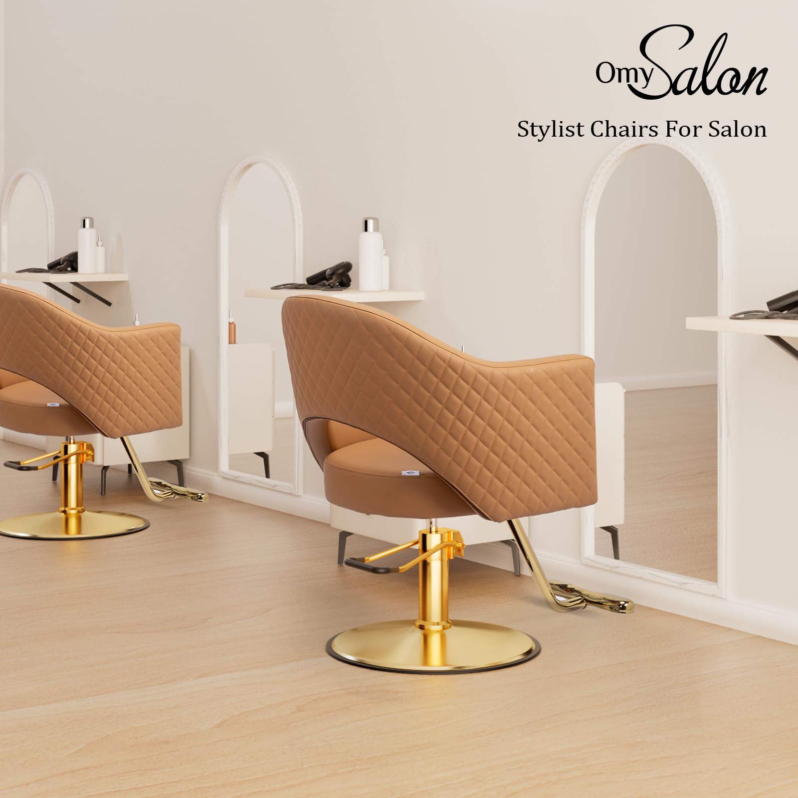 OmySalon SC3401 Heavy Duty 360° Swivel Styling Chair with Rhombus Stitch Pattern Back & Gold Footrest