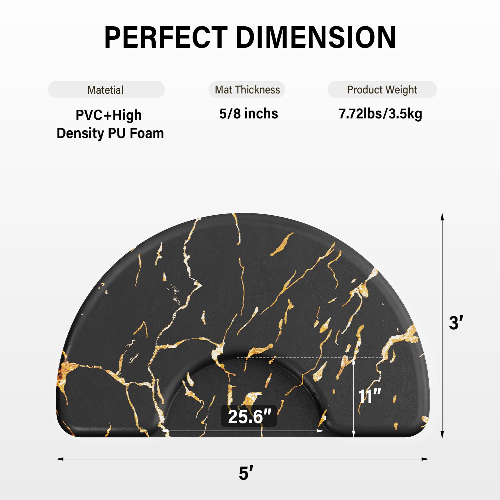 OmySalon 3'x5' Semi Circle Salon Anti Fatigue Mat with Round Cutout 5/8" Thick
