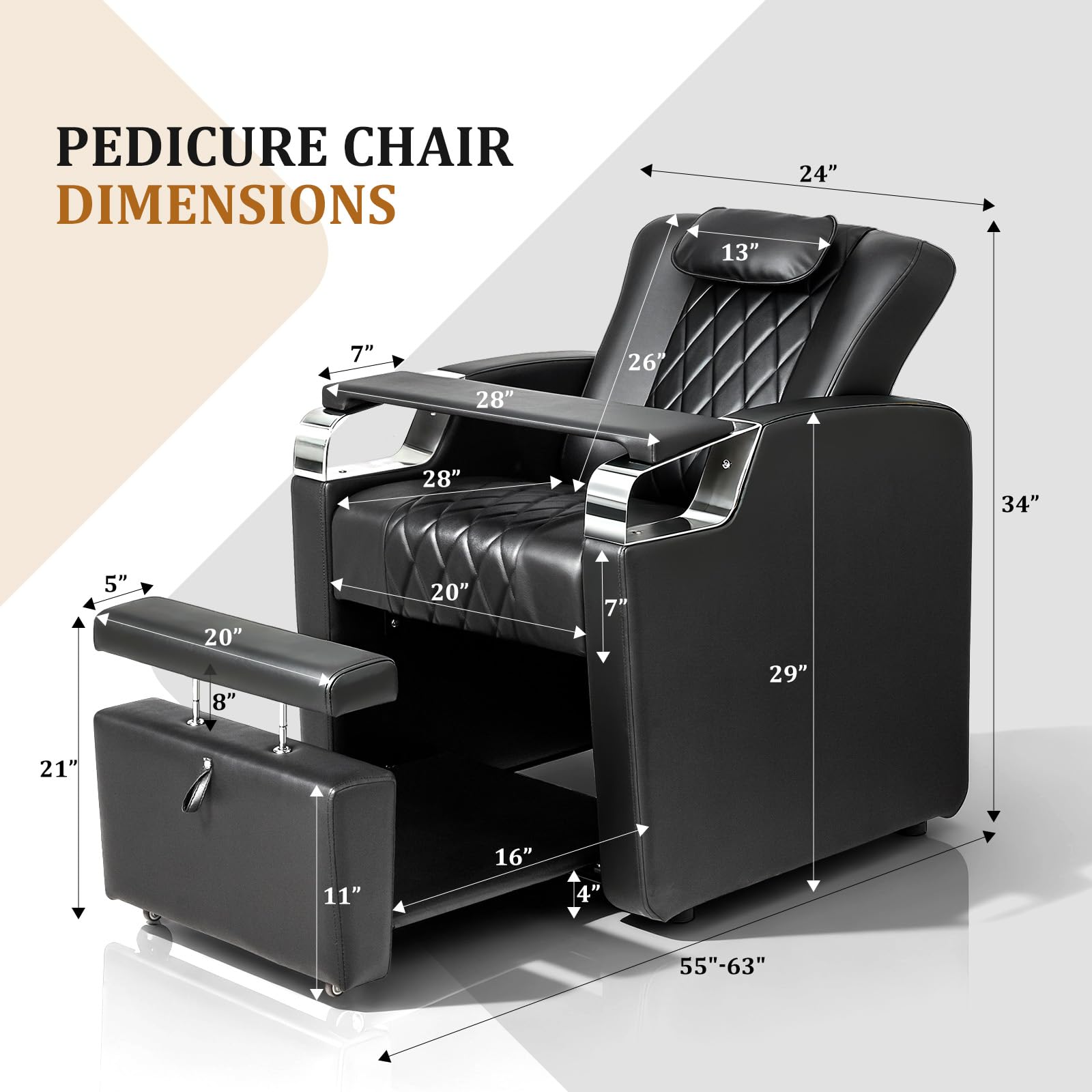 OmySalon PCE-WRS Electric Pedicure Chair with Adjustable Backrest & Movable Hand Pillow & Hidden Storage Platform
