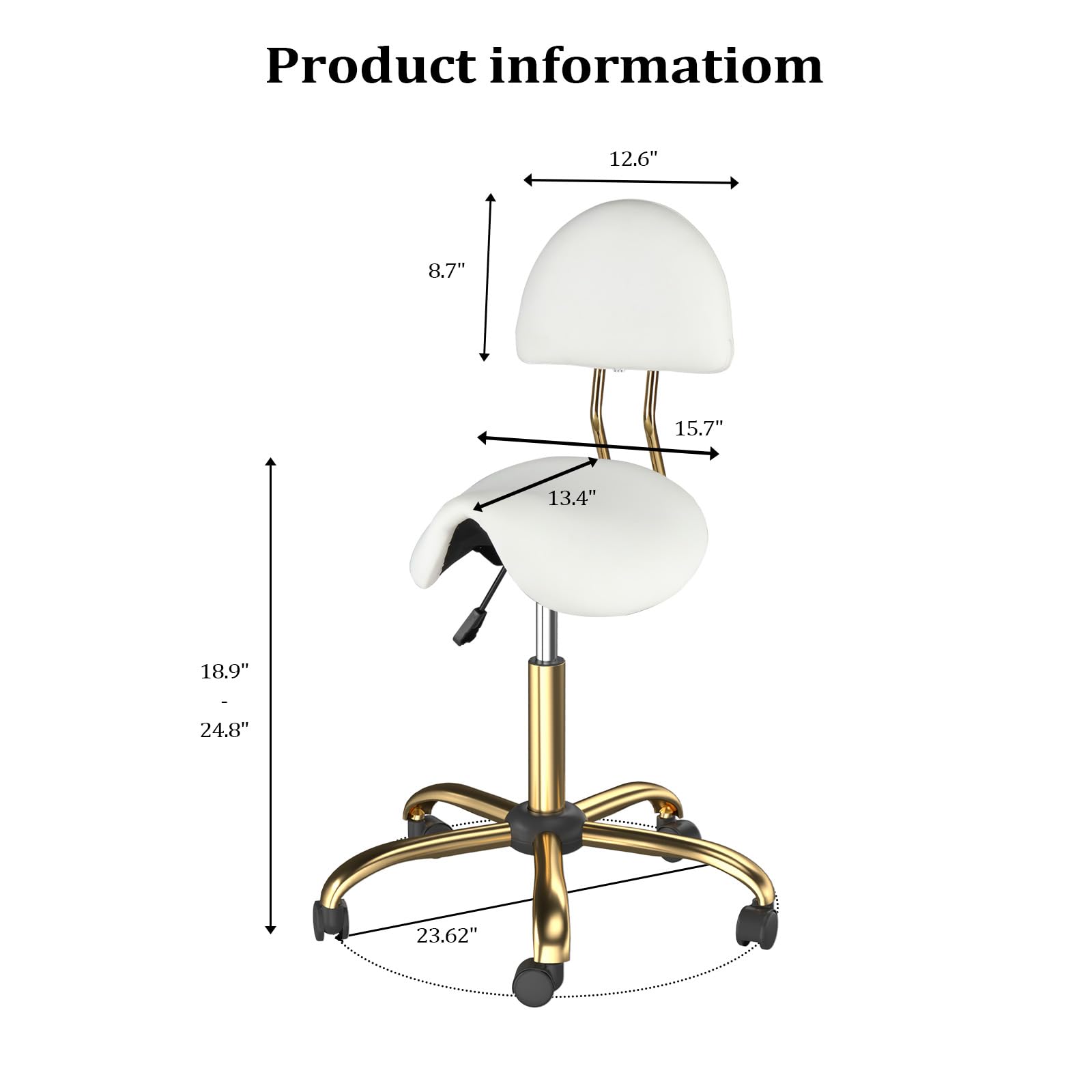 OmySalon Hydraulic Adjustable Rolling Saddle Stool with Back Support