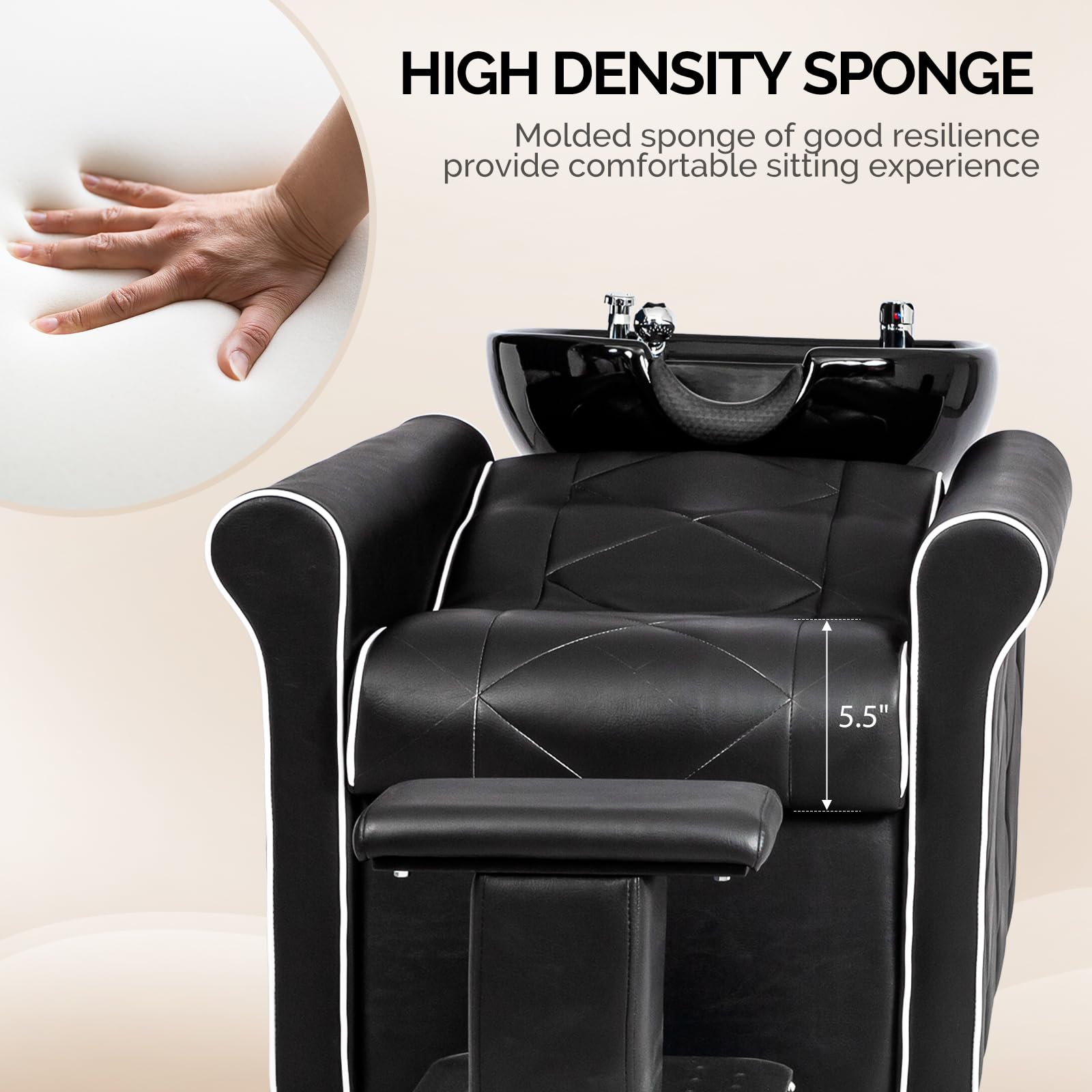 OmySalon BU1601 Salon Shampoo Bowl and Chair Backwash Unit with Large Porcelain Bowl & Independent Footrest