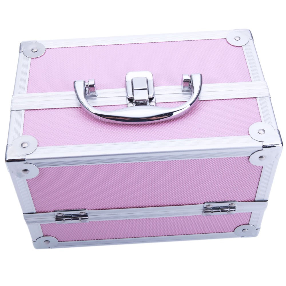 OmySalon SM-2176 Portable Handle Large Storage Lockable Cosmetic Makeup Train Case with Mirror Lock
