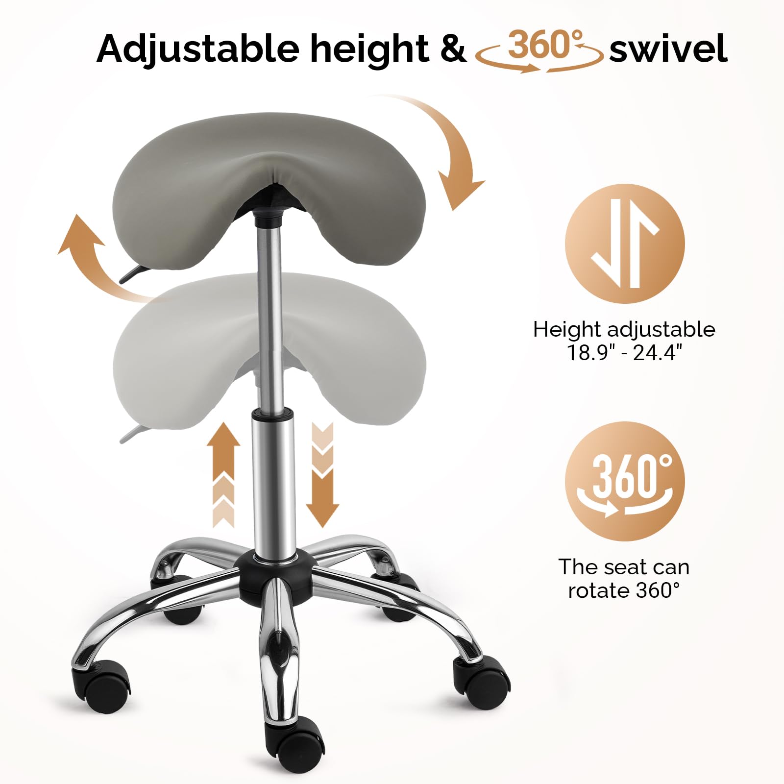OmySalon Hydraulic Adjustable Rolling Saddle Stool with Swivel Wheels