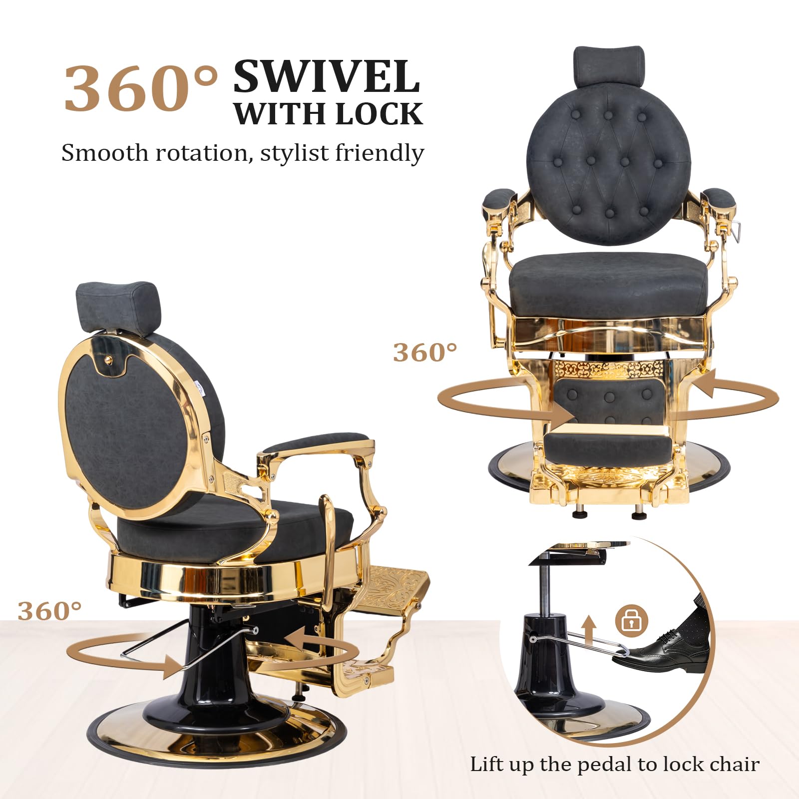 OmySalon BC1601 Vintage Style Heavy Duty Hydraulic Recline Barber Chair