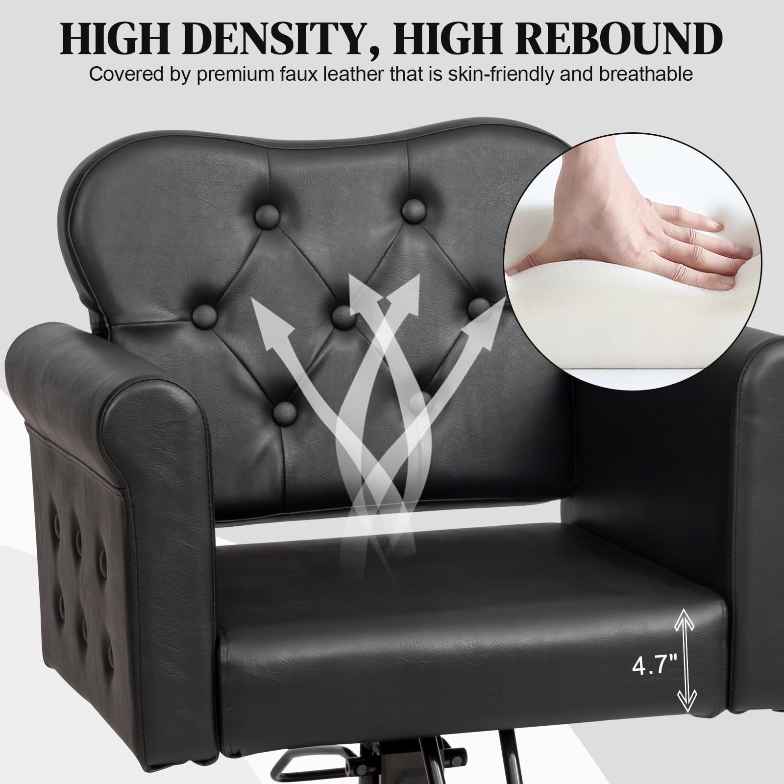 OmySalon SC2701 Heavy Duty Hydraulic Swivel Hair Stylist Salon Chair w/Button Tufting and Curved Backrest
