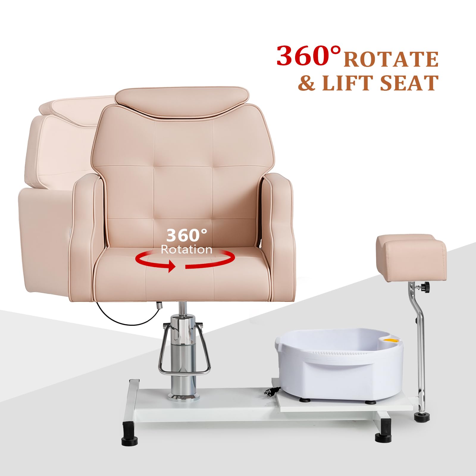 OmySalon PCM-WB 360° Rotation Hydraulic Pedicure Chair with Bubble Massage Foot Bath & Rolling Stool