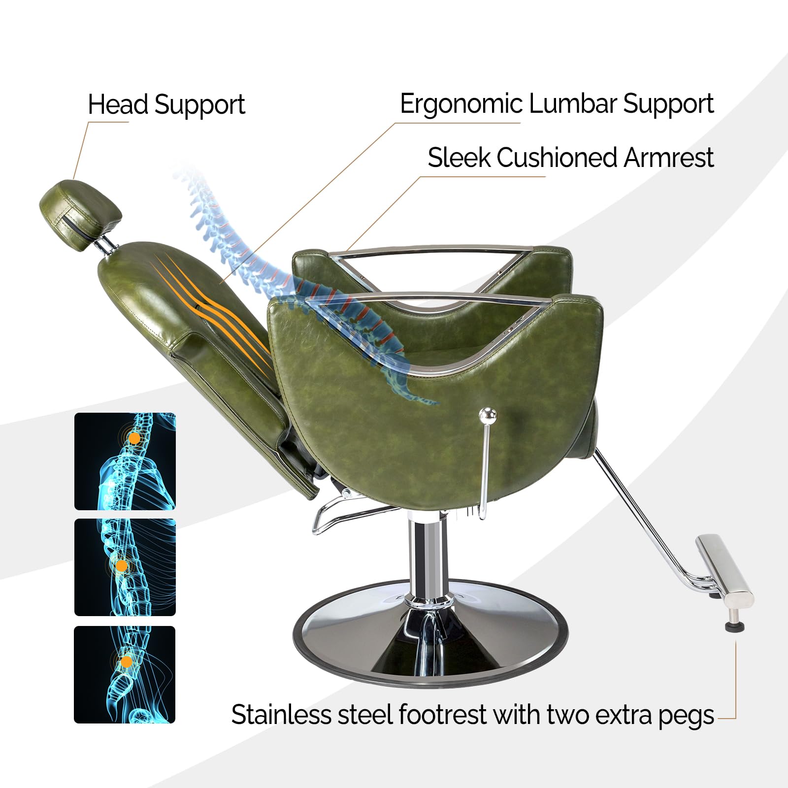 OmySalon SC2101 All Purpose Heavy Duty Reclining Hair Salon Chair w/Headrest