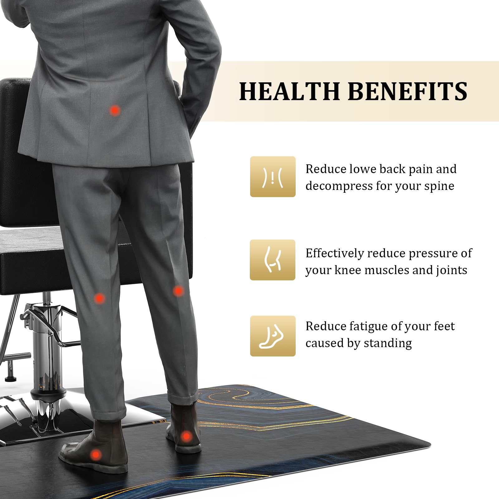 OmySalon 3'x5' Rectangle Salon Anti Fatigue Mat with Square Cutout 3/4" Thick