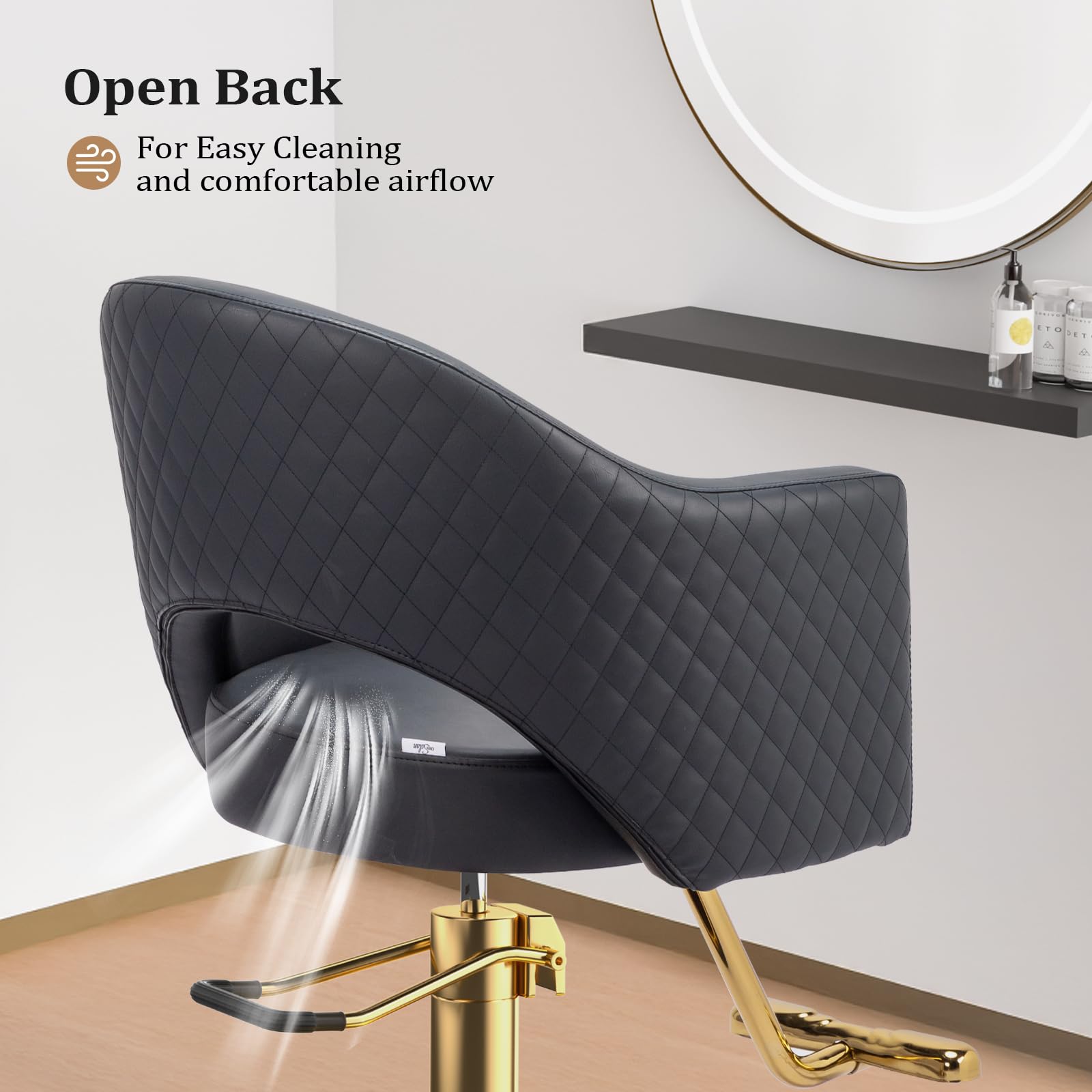 OmySalon SC3401 Heavy Duty 360° Swivel Styling Chair with Rhombus Stitch Pattern Back & Gold Footrest
