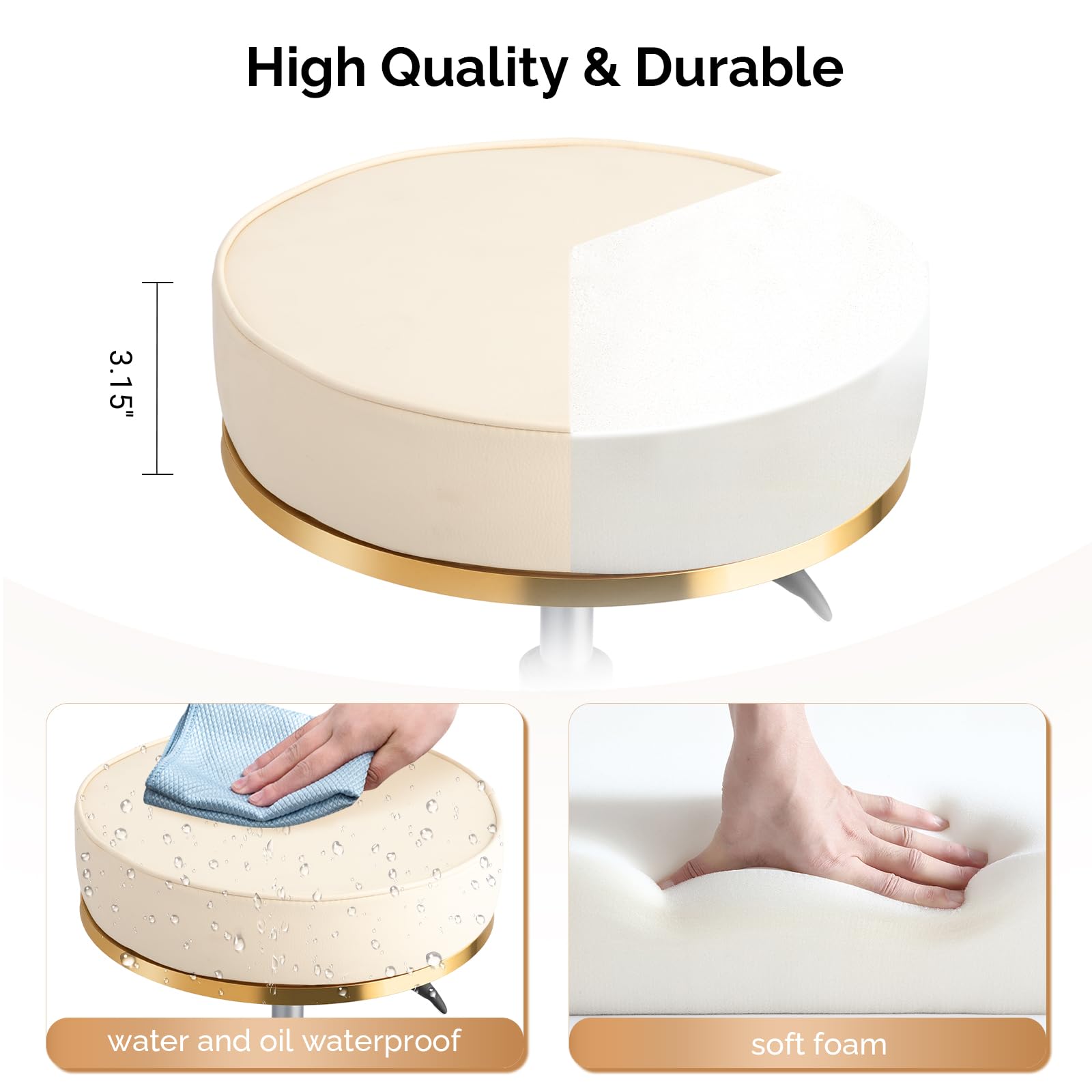 OmySalon Luxury 360° Swivel Hydraulic Adjustable Rolling Round Stool with Wheels