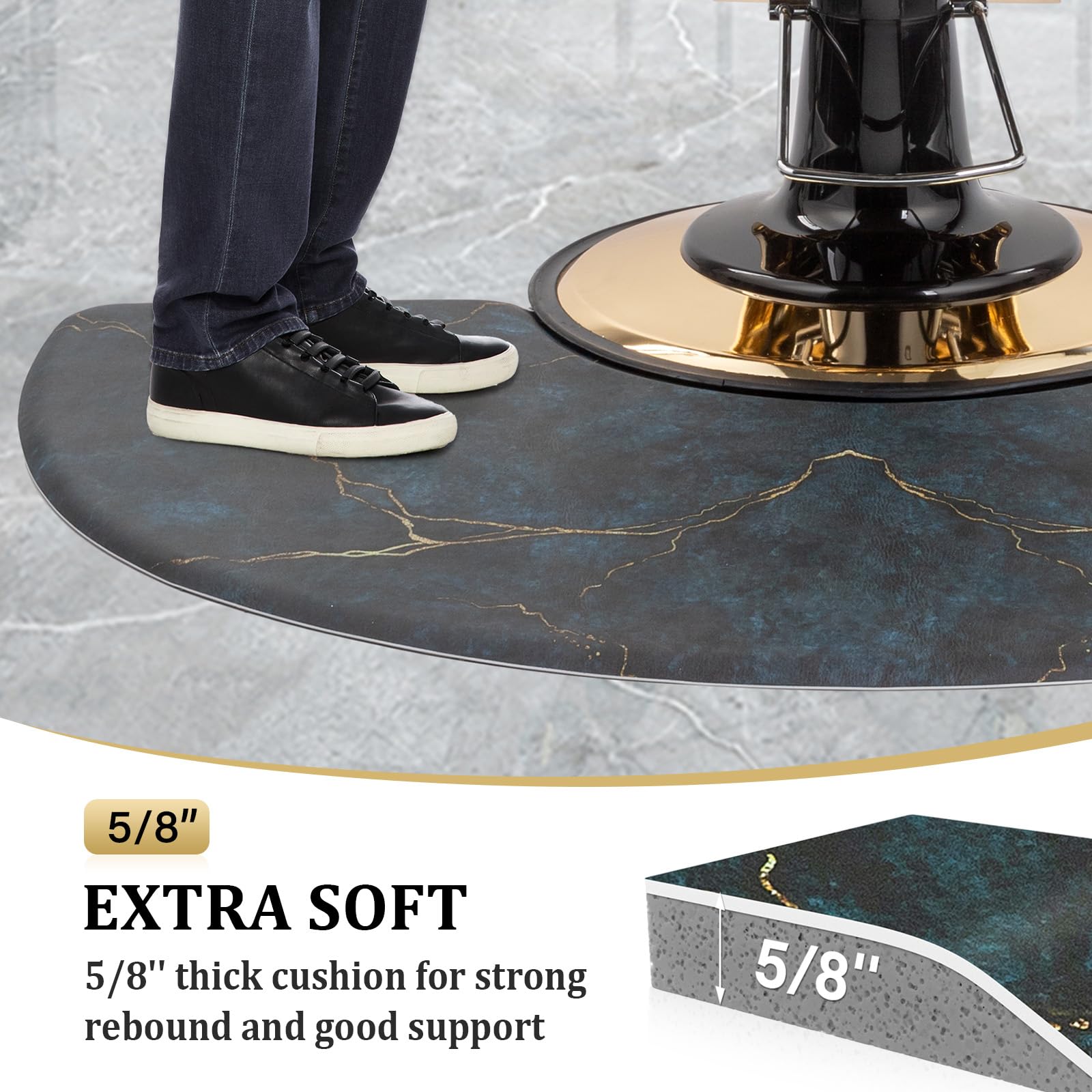 OmySalon 3'x5' Semi Circle Salon Anti Fatigue Mat with Round Cutout 5/8" Thick