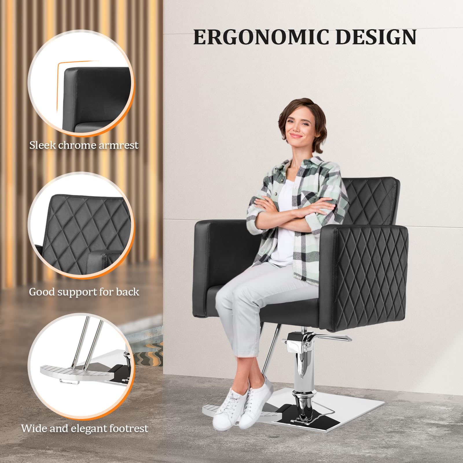 OmySalon SC2002 Heavy Duty Hydraulic Wide Seat Hair Stylist Salon Chair