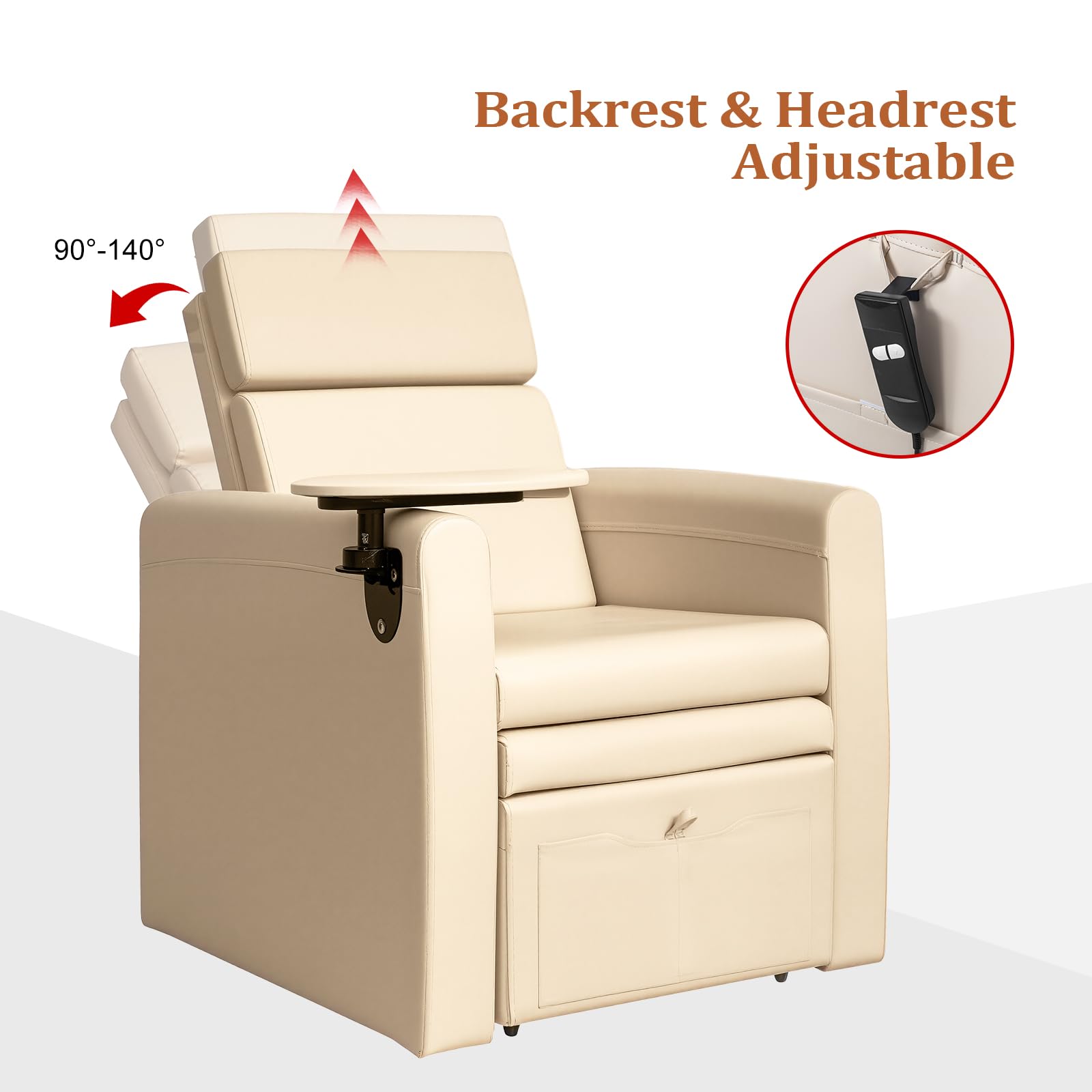 OmySalon PCE-WR Professional Full-Floor Support Electric Pedicure Chair with Adjustable Backrest & Hidden Storage Platfo
