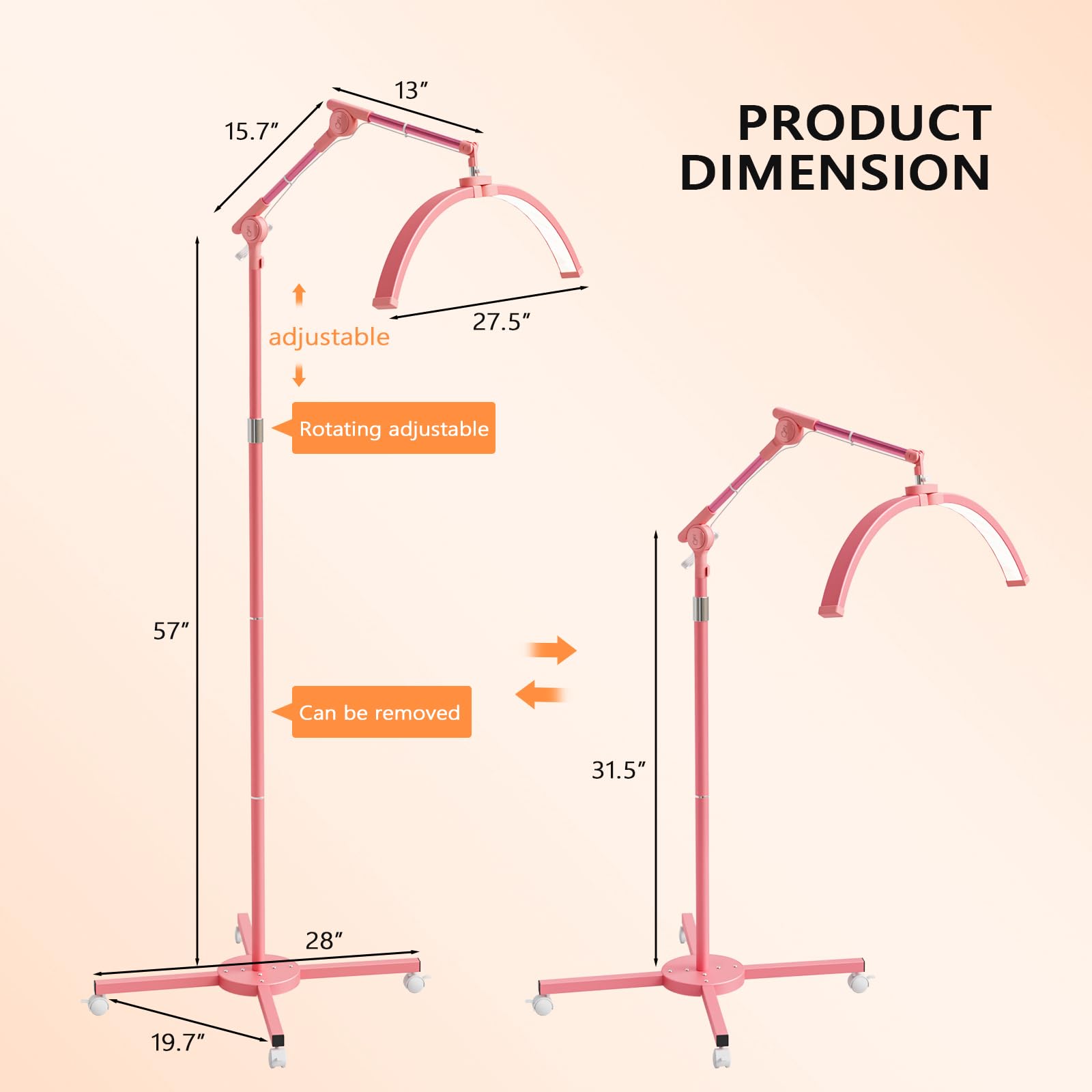 OmySalon Height Adjustable Shadowless Half Moon LED Floor Lamp with 3000-6500K Adjustable Color Temperature, Stepless Dimming & Phone Holder