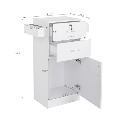 OmySalon HSC-10 Free Standing Wooden Salon Barber Station Cabinet w/2 drawers 1 Cabinet 6 Hair Dryer Holders