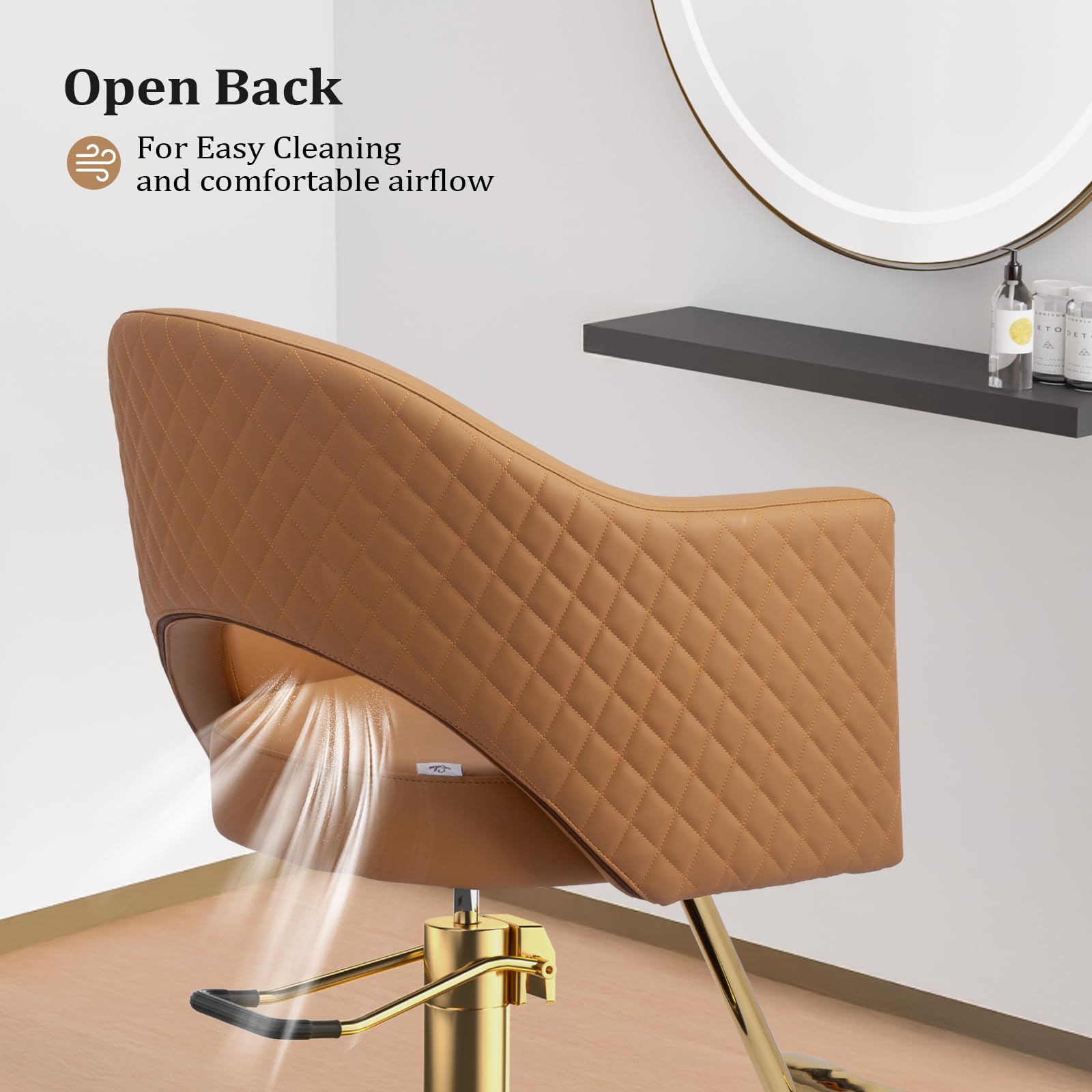 OmySalon SC3401 Heavy Duty 360° Swivel Styling Chair with Rhombus Stitch Pattern Back & Gold Footrest
