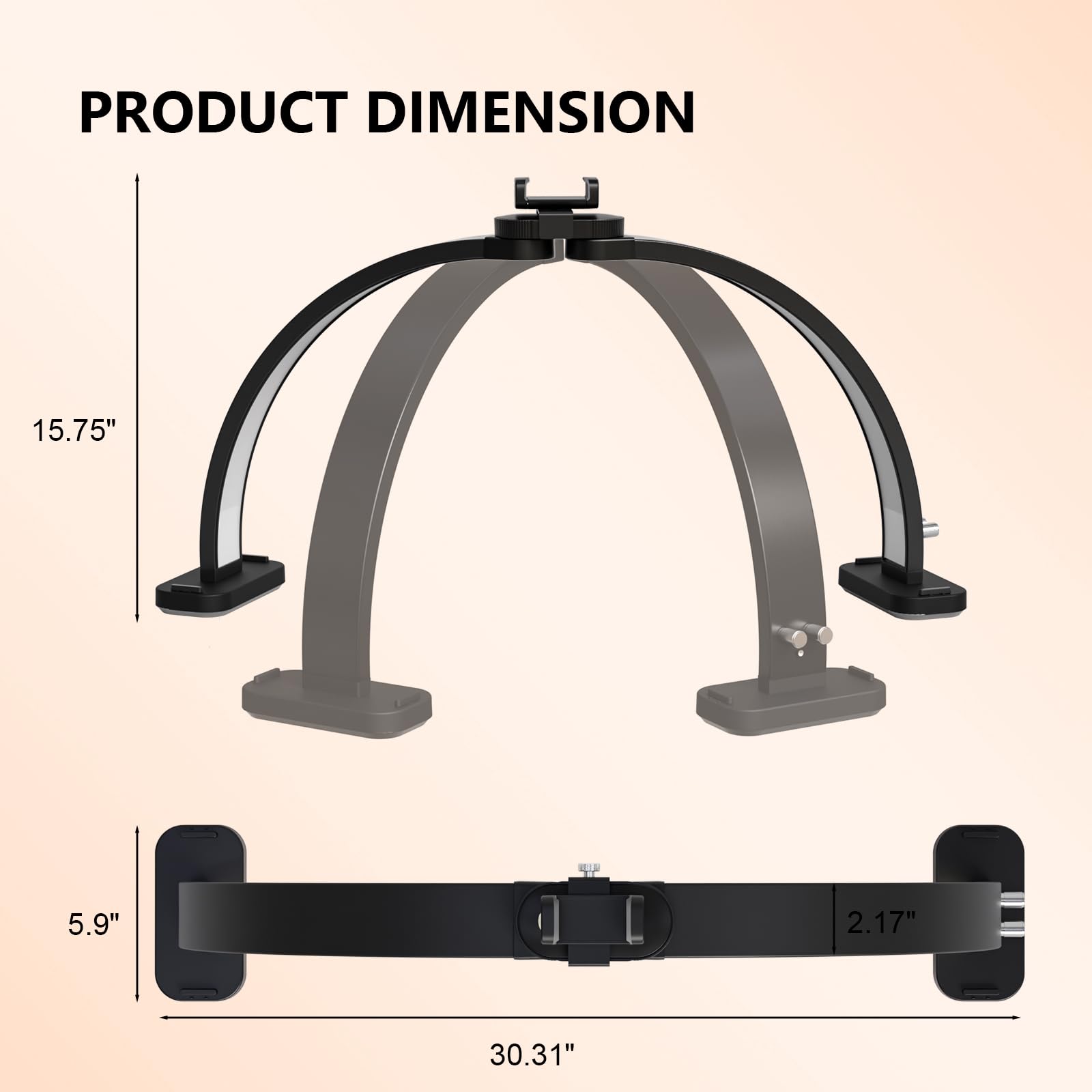OmySalon 29" Foldable Shadowless Half Moon LED Nail Lamp with 3000-6500K Adjustable Color Temperature, Stepless Dimming & Phone Holder